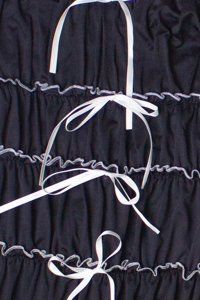 Contrast Stitch Ribbon Bow Tiered Mini Dress Product Image
