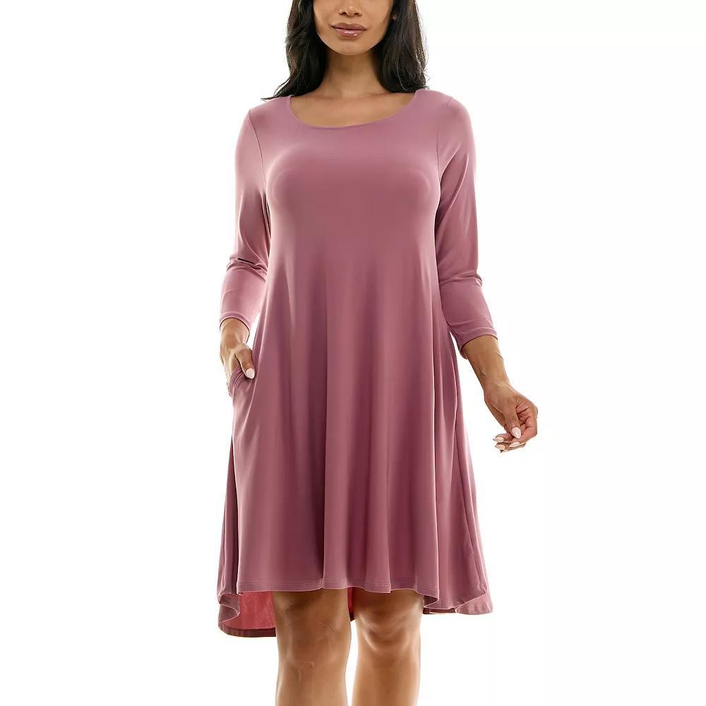 Women's Nina Leonard 3/4 Sleeve High-Low Trapeze Dress, Size: Small, Pink Product Image