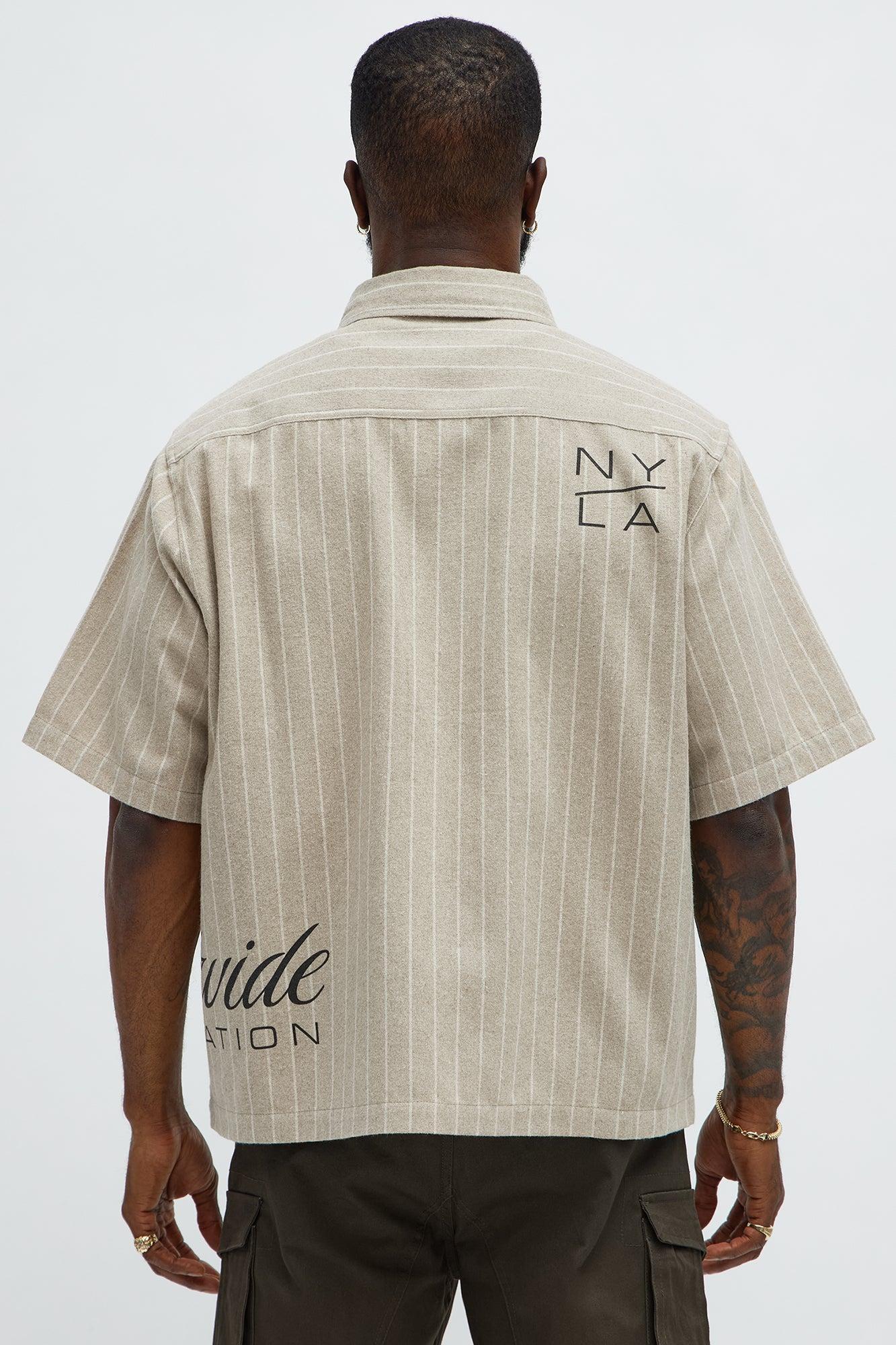 Worldwide Striped Cropped Button Up Shirt - Stone Product Image