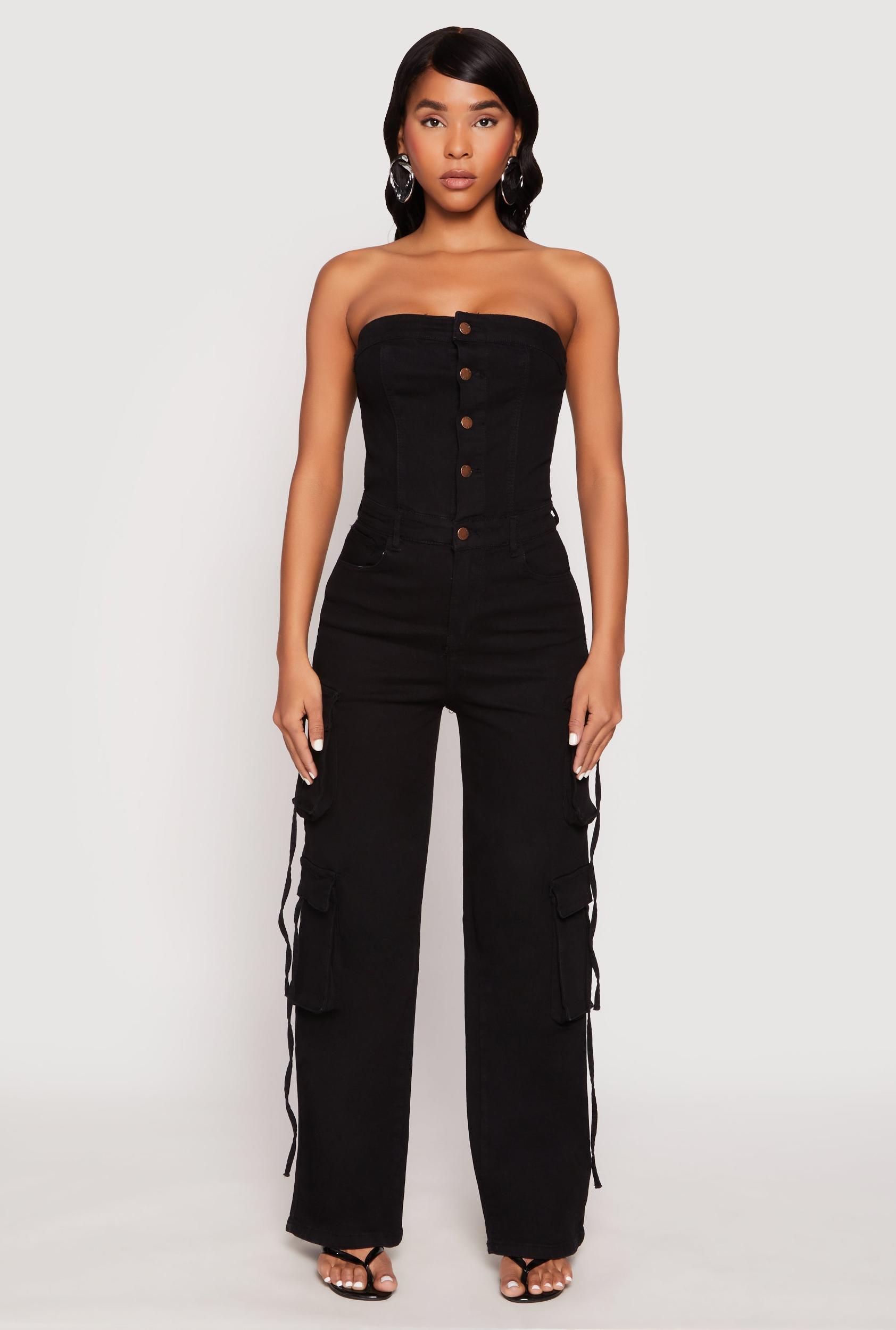 Womens Daisy Denim Button Front Cargo Jumpsuit Product Image