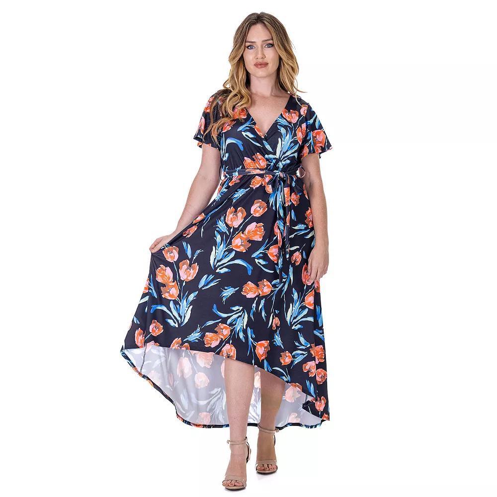 Womens 24Seven Comfort Apparel V Neck Belted High Low Faux Wrap Dress Product Image