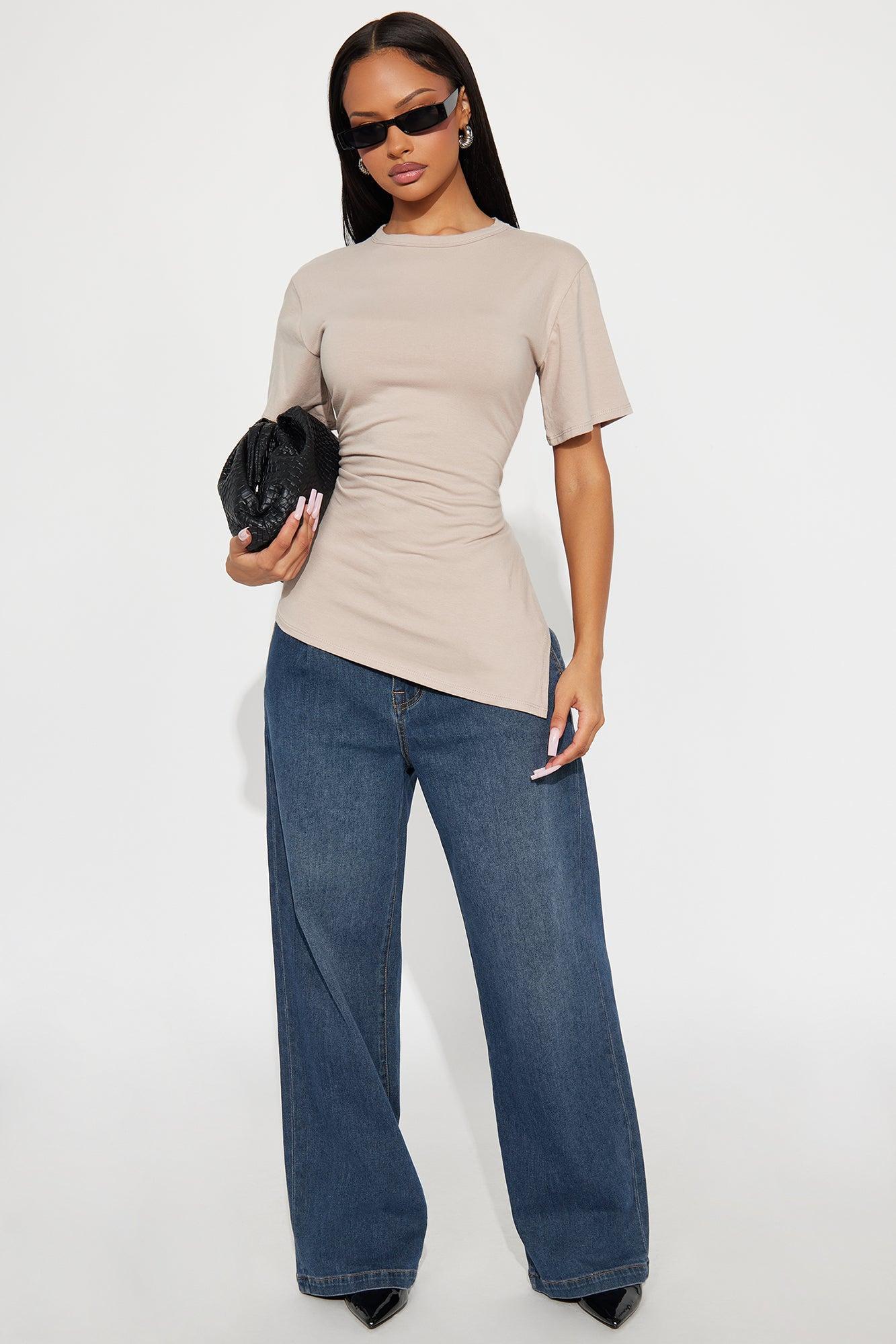 Roseline Short Sleeve Ruched Tshirt - Stone Product Image