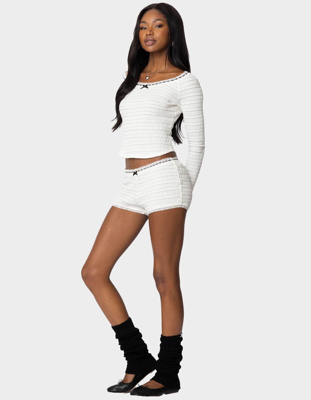 EDIKTED Lenny Lacey Textured Micro Shorts Product Image