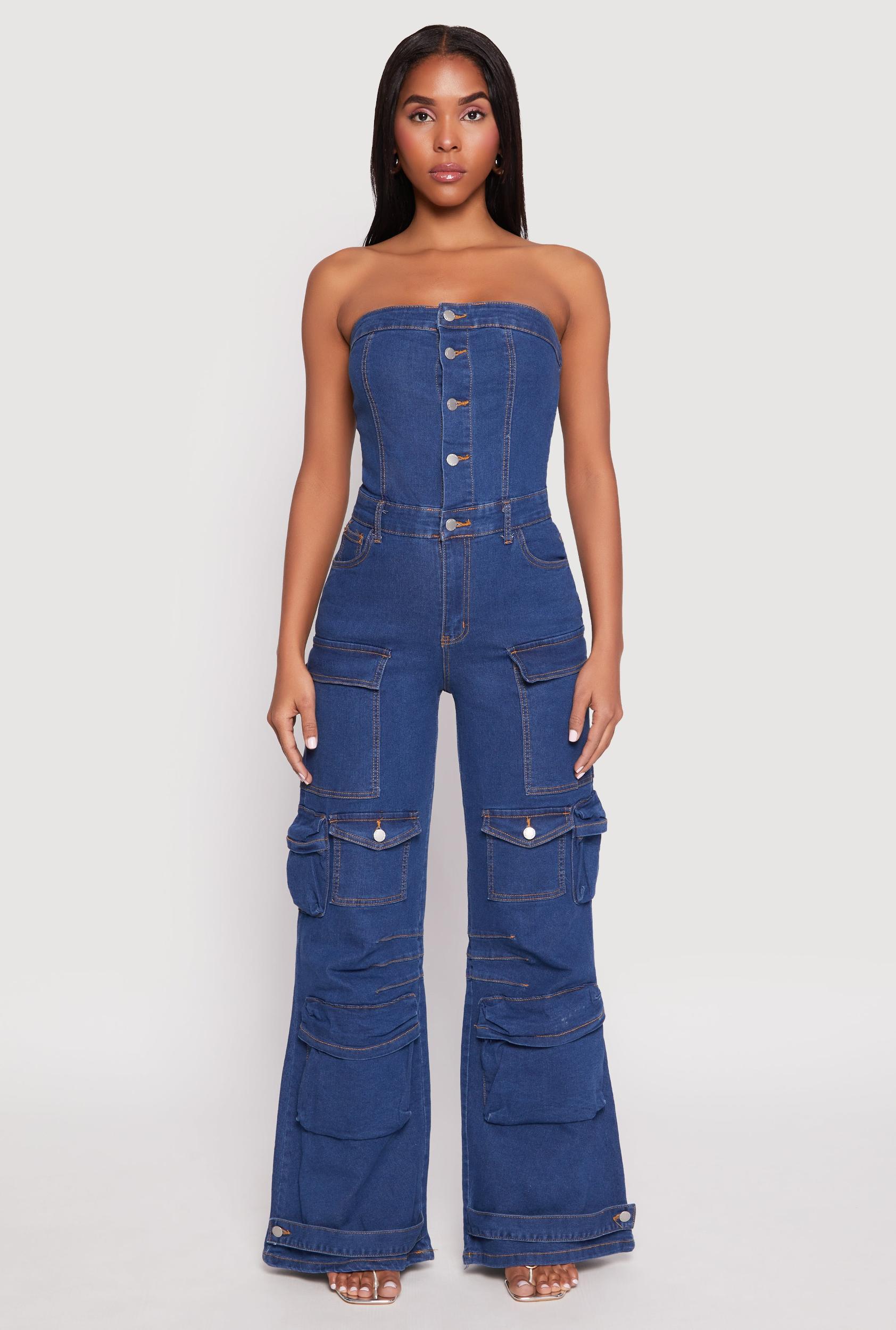 Womens Daisy Denim Cargo Pocket Jumpsuit Product Image