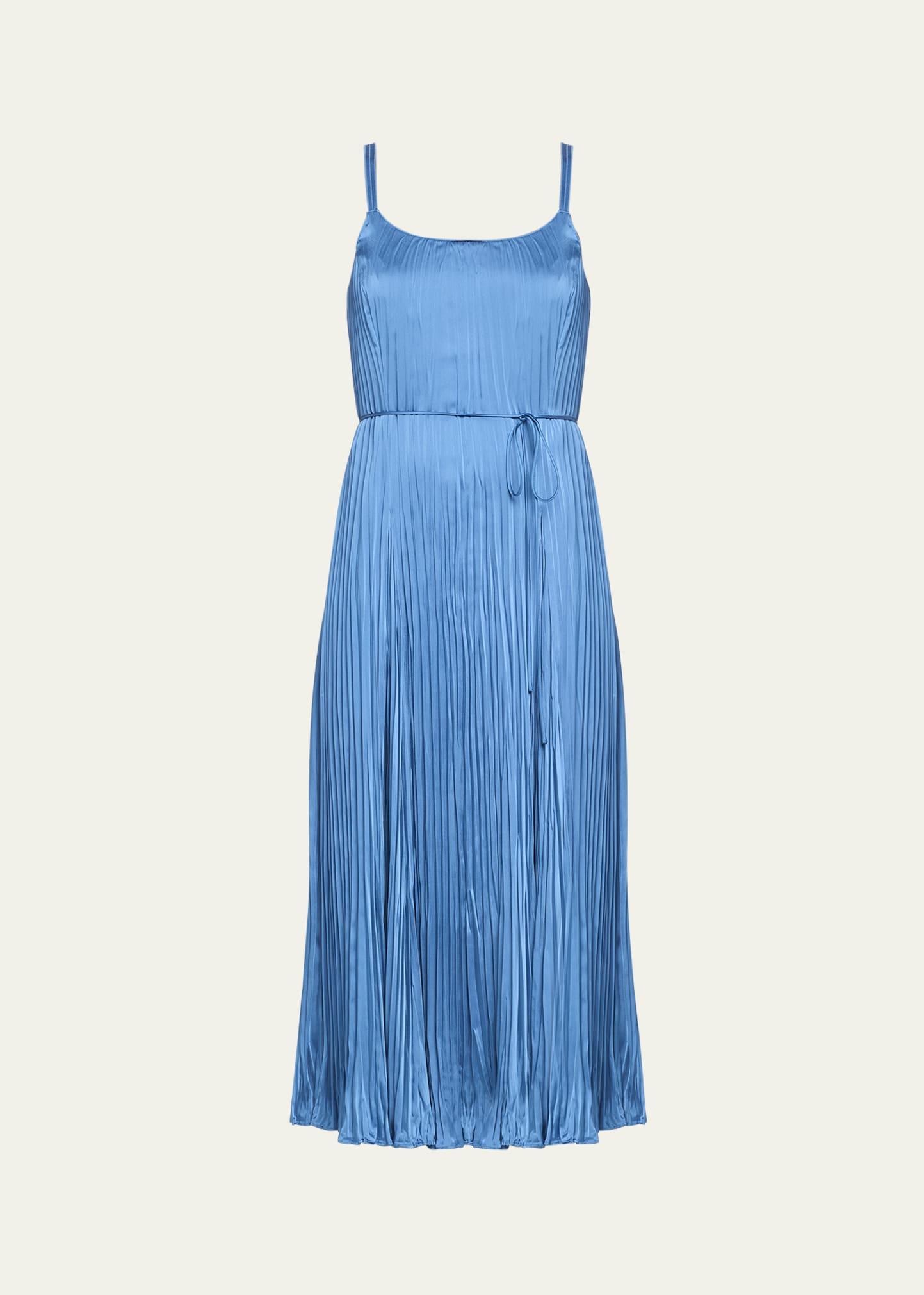 Womens Crushed Satin Pleated Tie-Waist Slip Midi-dress Product Image