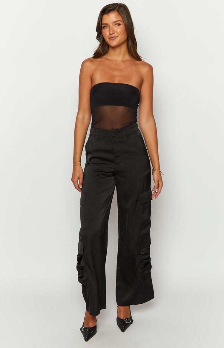 Satin Sapphire Black Cargo Pants Product Image