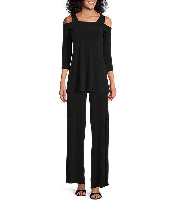 Eva Varro Solid Knit Jersey Off-the-Shoulder Wide Shoulder Strap 3/4 Sleeve Tunic Product Image
