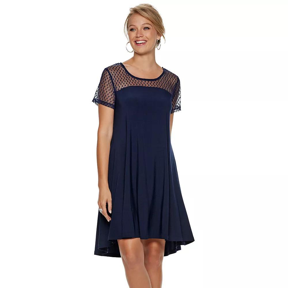 Women's Nina Leonard Sheer Dot Mesh Swing Dress, Size: Large, Blue Product Image