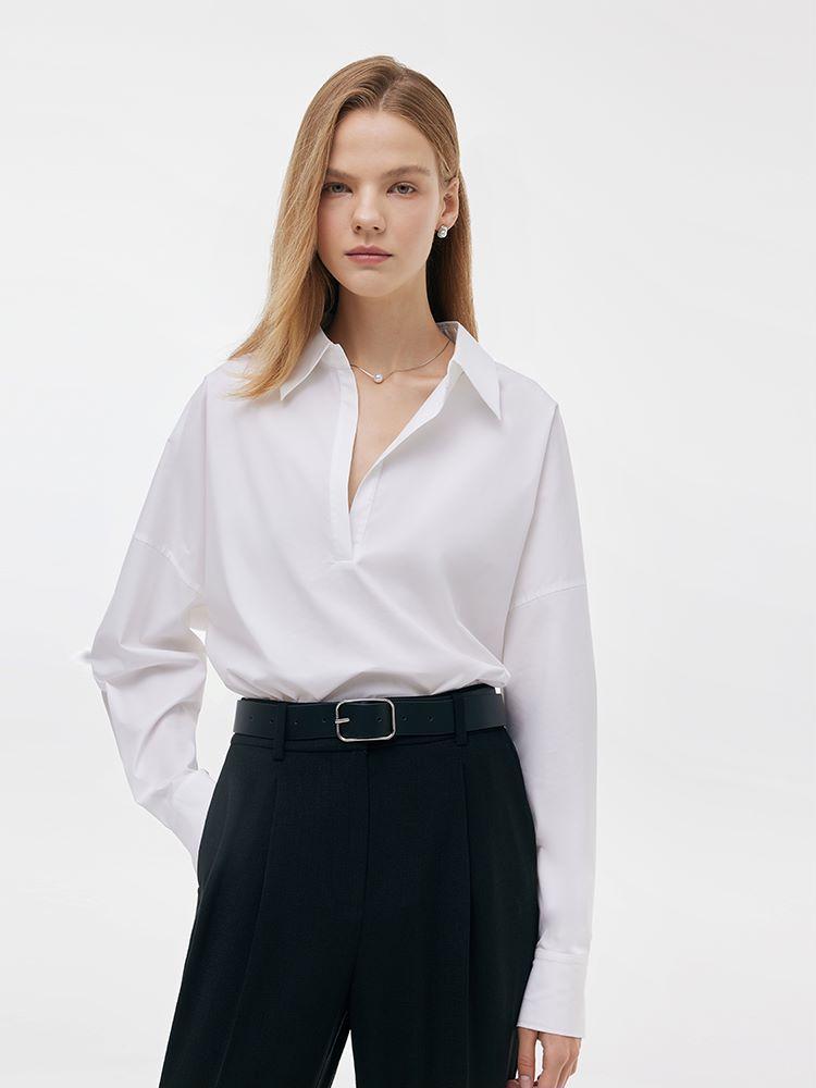 Lapel Oversized V-Neck Women Shirt Product Image