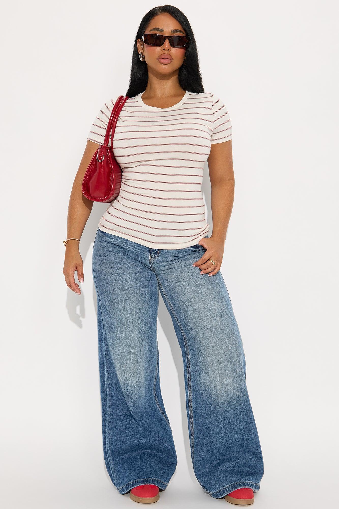 Lexi Crew Neck Stripe Tee - White/combo Product Image