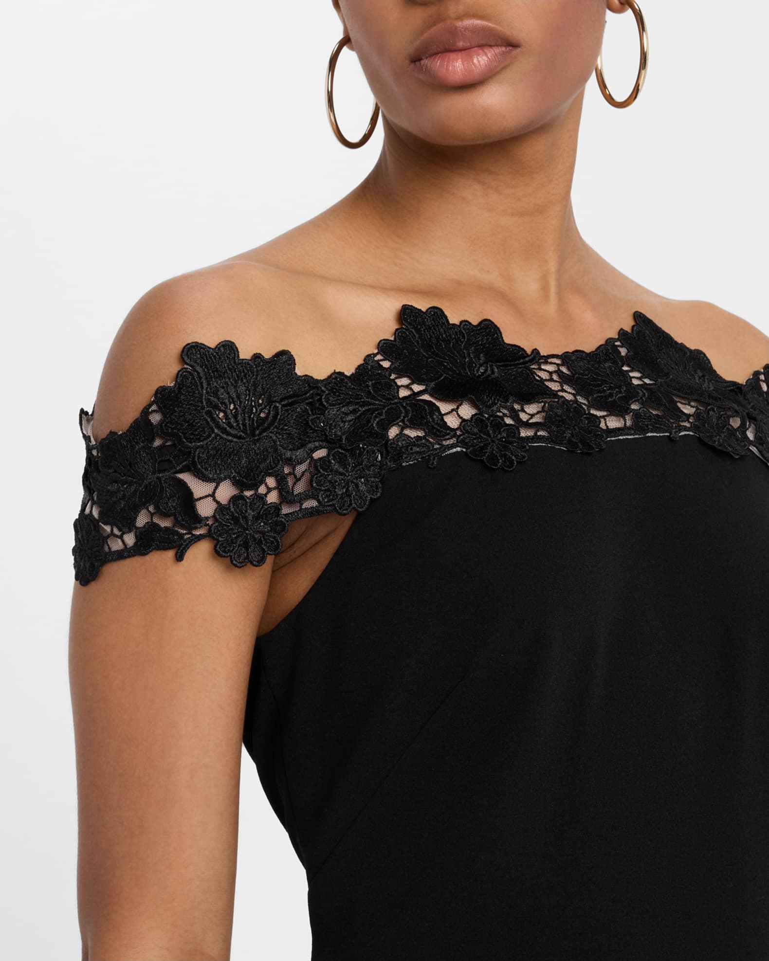 Off-Shoulder Crepe & Lace Midi Dress Product Image