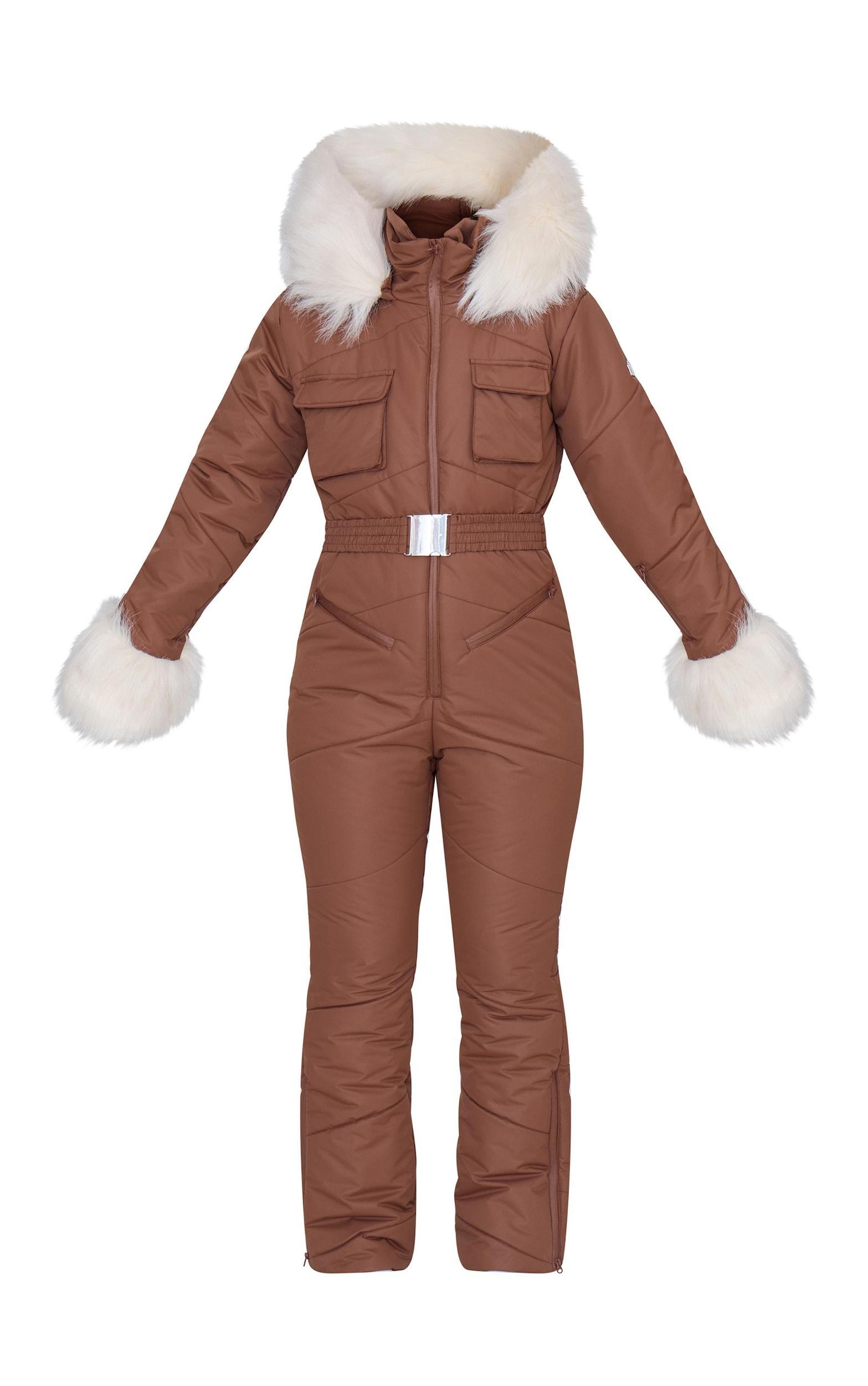 PRETTYLITTLETHING SKI Tobacco Faux Fur Trim Heart Detail Belted Snow Suit Product Image