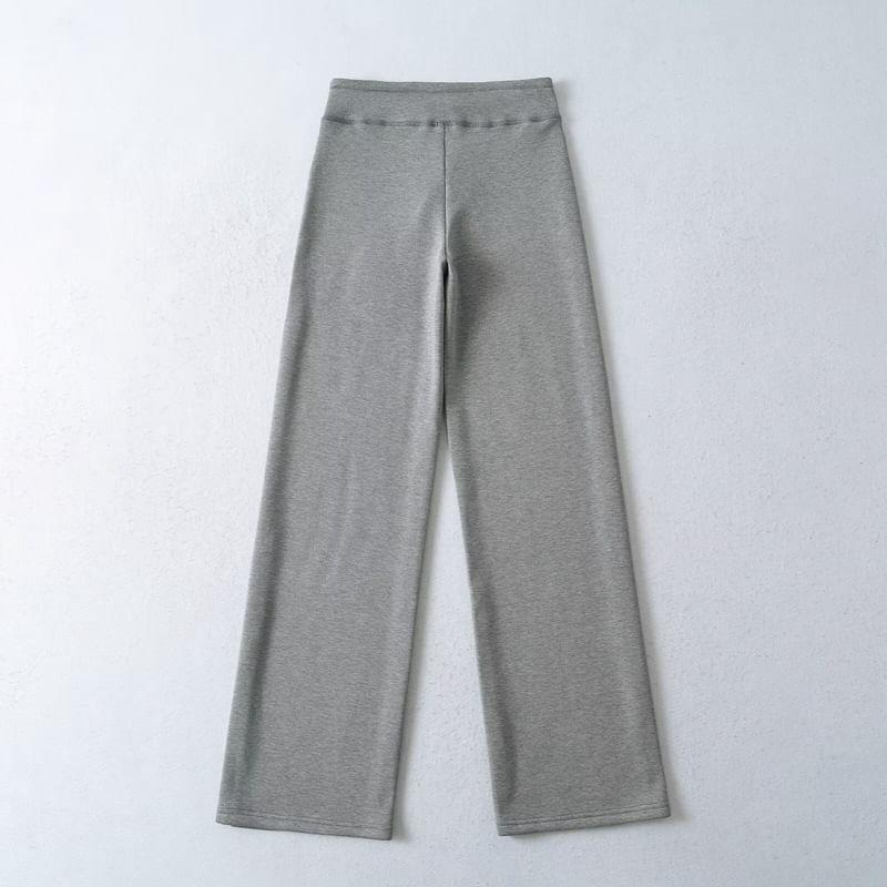 High Rise Plain Knit Wide Leg Pants Product Image