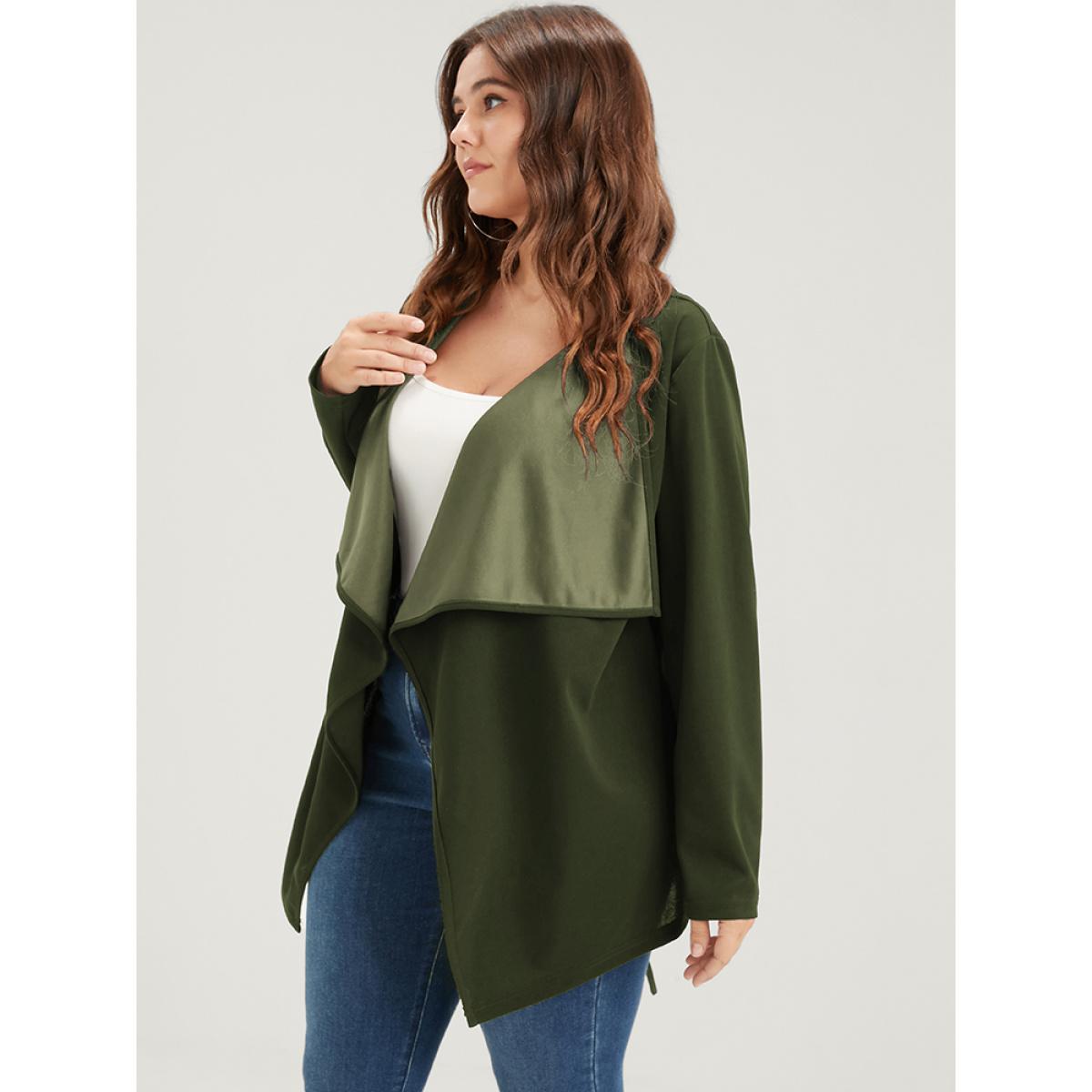 Plus Size Plain Asymmetrical Hem Waterfall Collar Ties Coat Women ArmyGreen Elegant Belted Loose Ladies Dailywear Winter Coats BloomChic 12/L Product Image