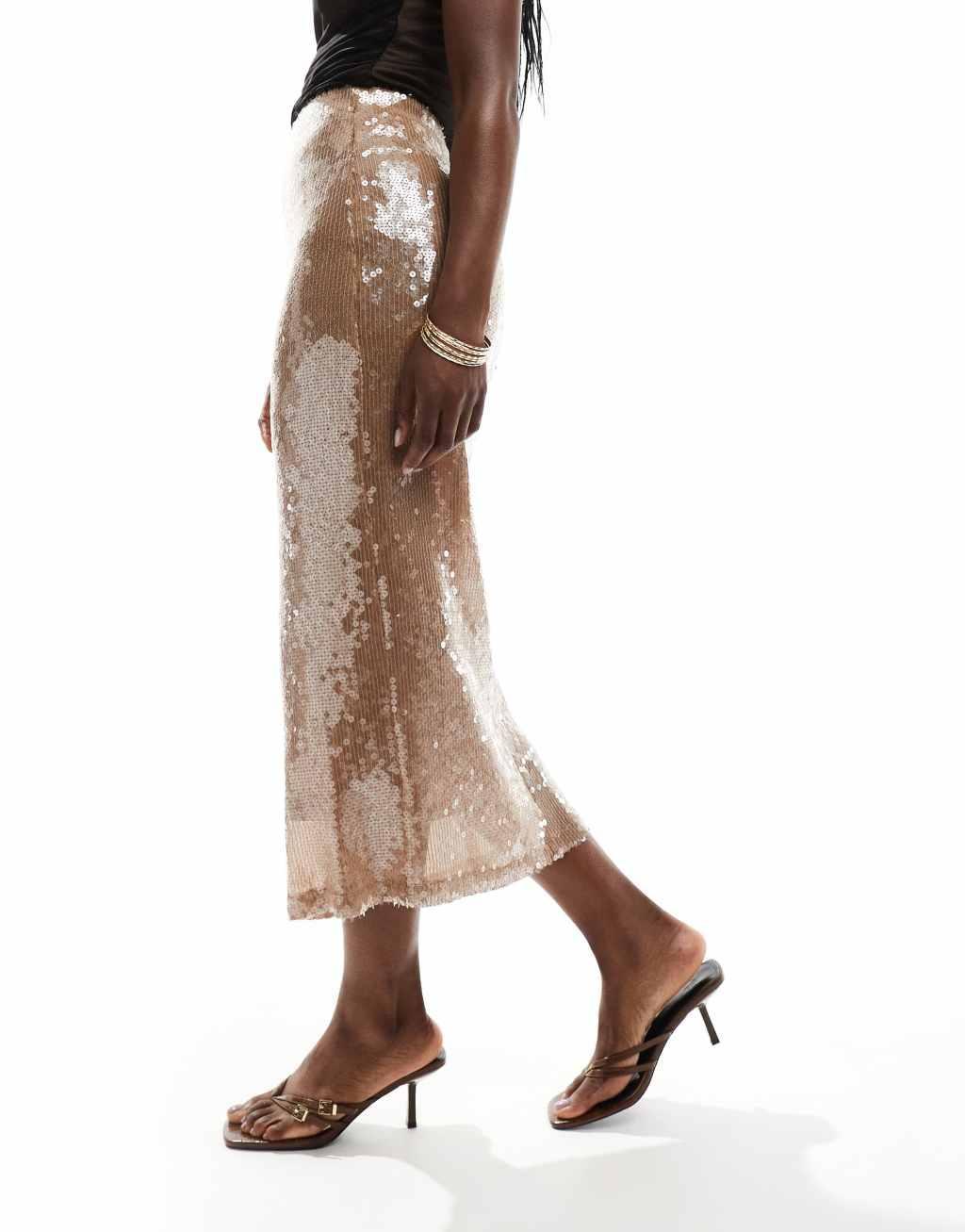 Bardot midi skirt in cream glazed sequin Product Image