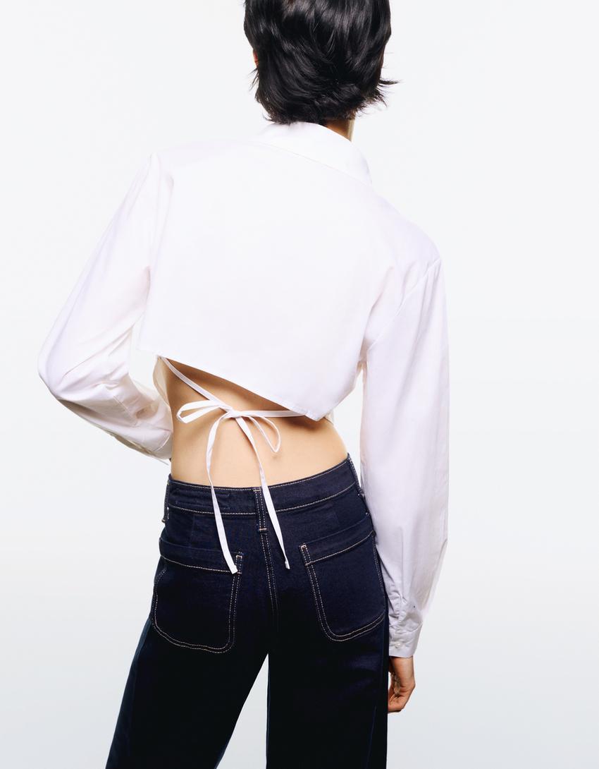 Cropped poplin shirt with ties Product Image