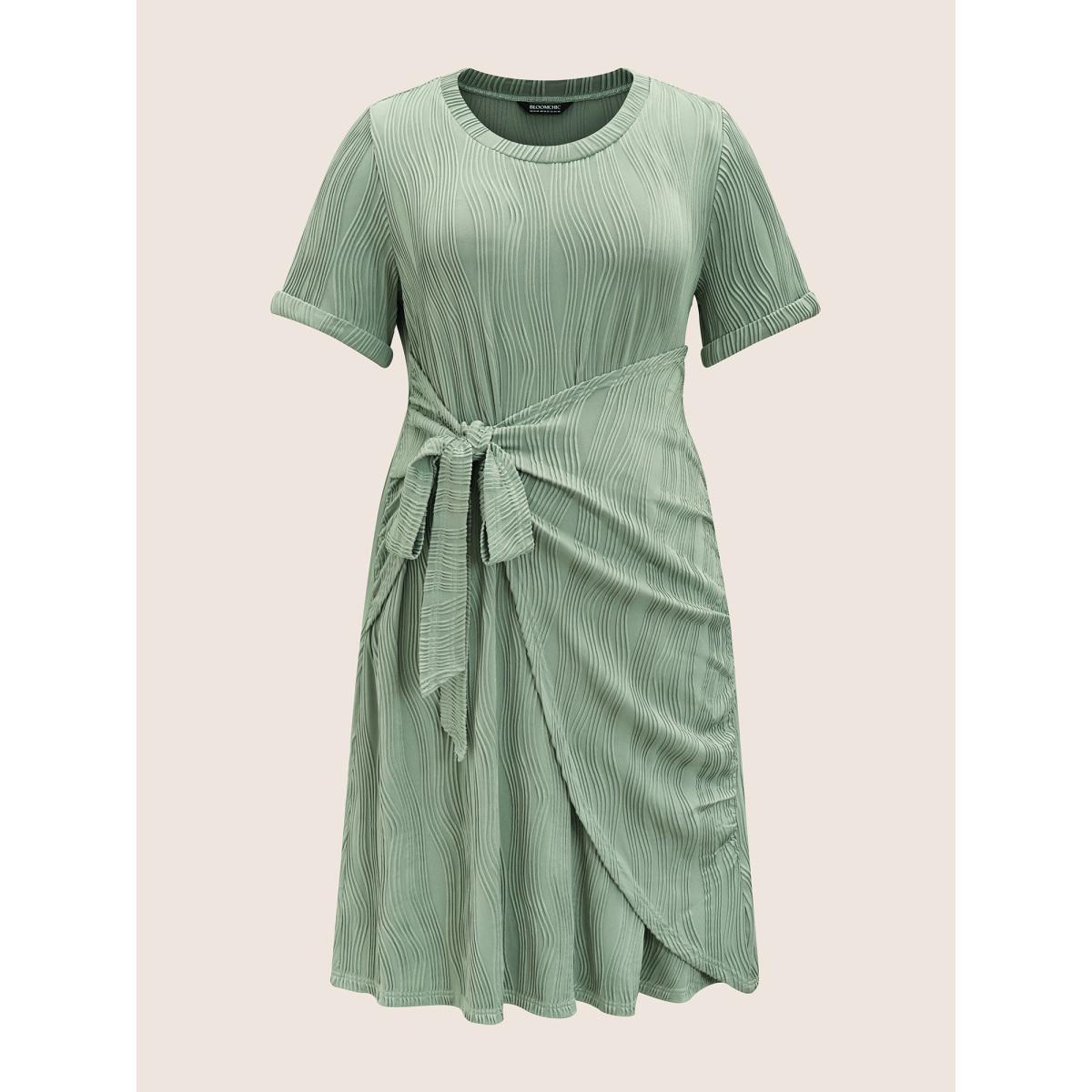Plus Size Round Neck Pit Strip Tie Knot Dress Palemauve Women Casual Tie knot Round Neck Short sleeve Curvy BloomChic 28/5X Product Image