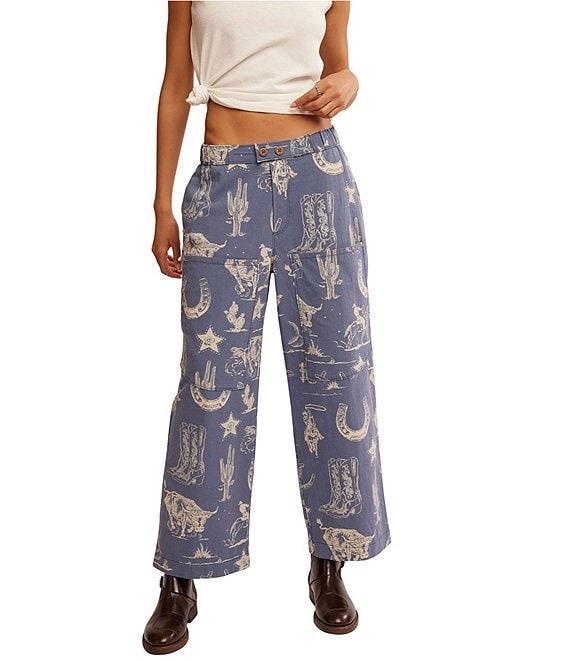 Free People Seaside Rodeo Block Printed Mid Rise Wide Leg Pants Product Image