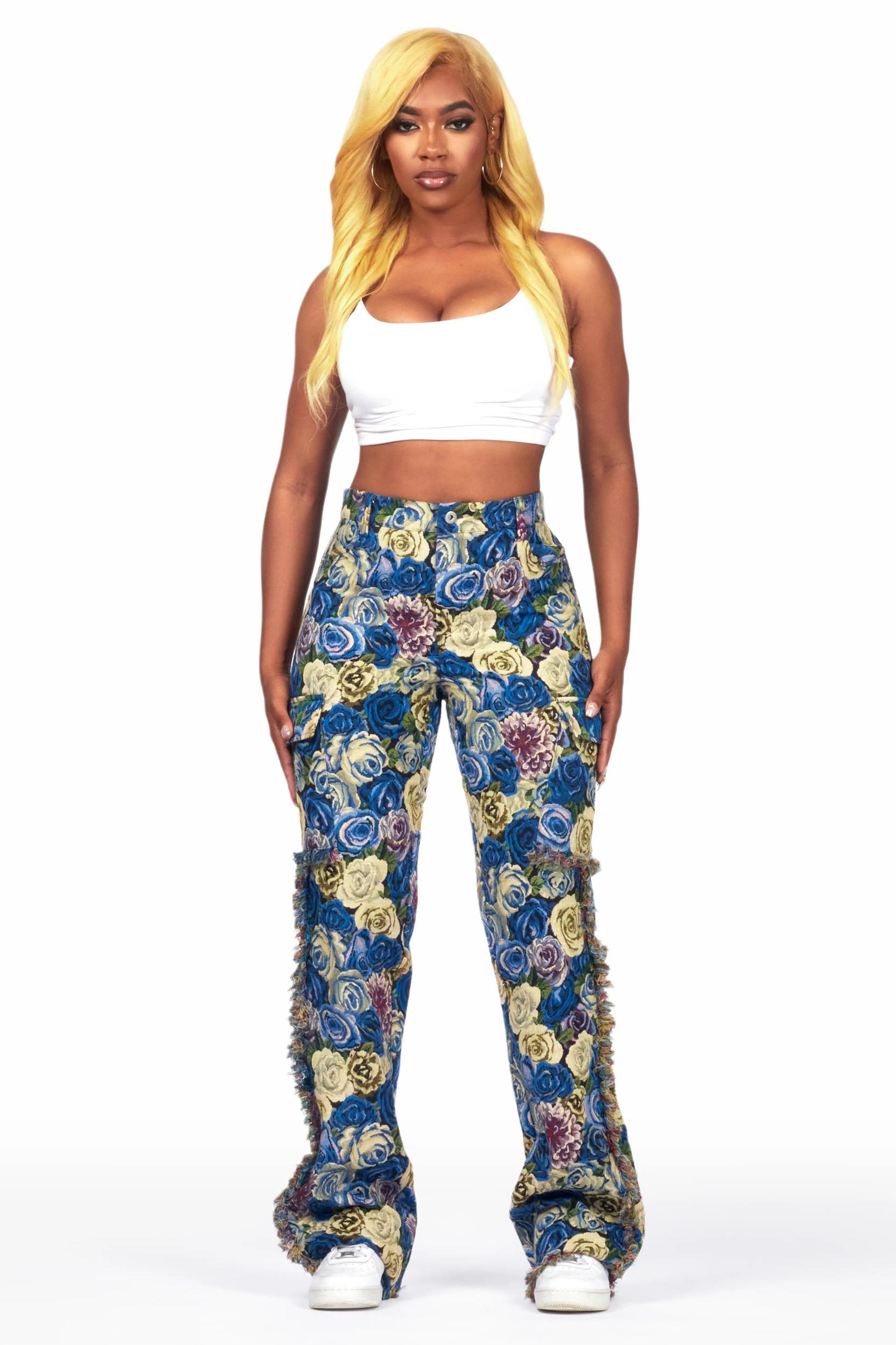 Darresha Blue Floral Tapestry Stacked Pant Female Product Image