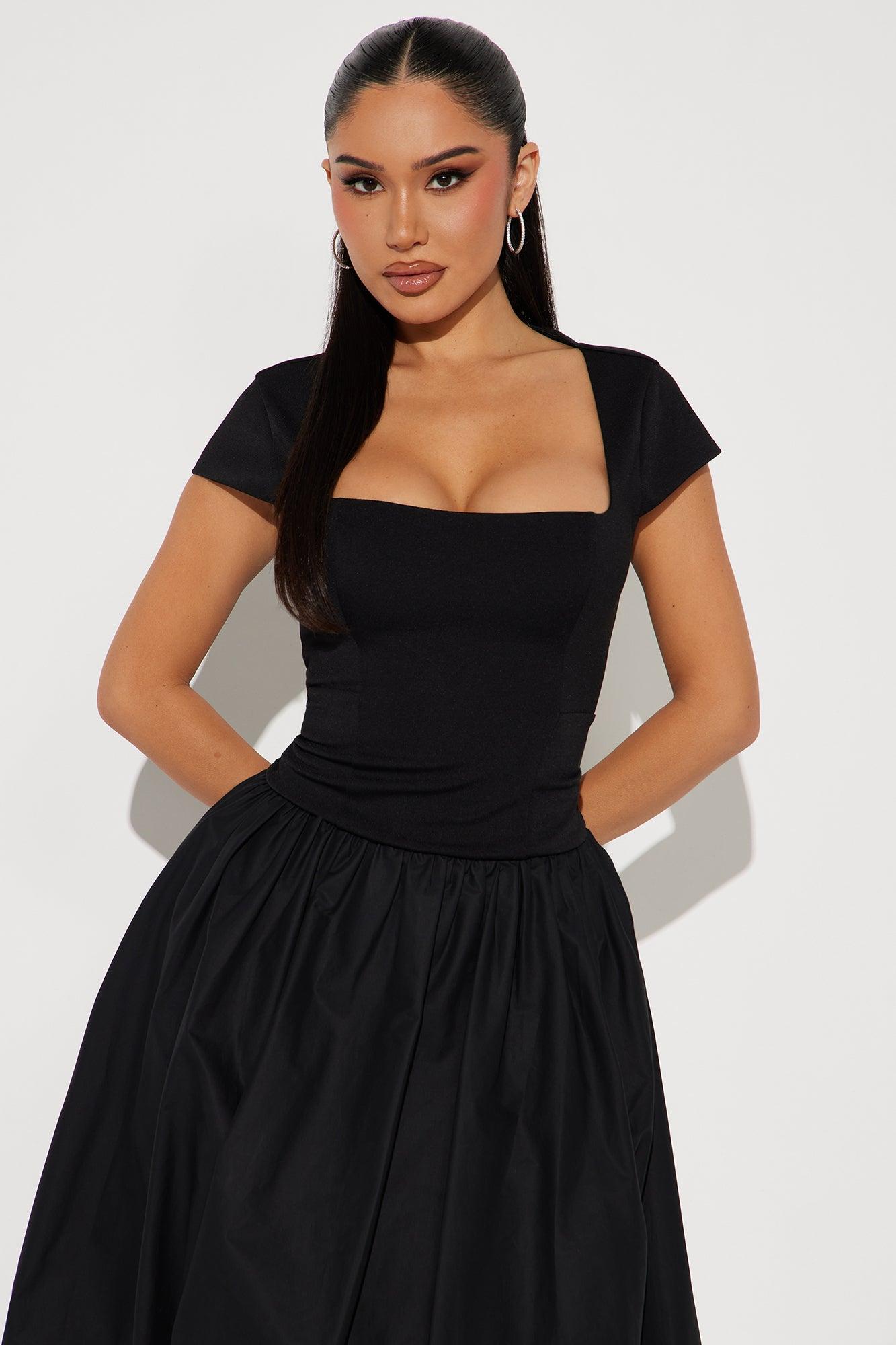 Irene Poplin Bubble Midi Dress - Black Product Image