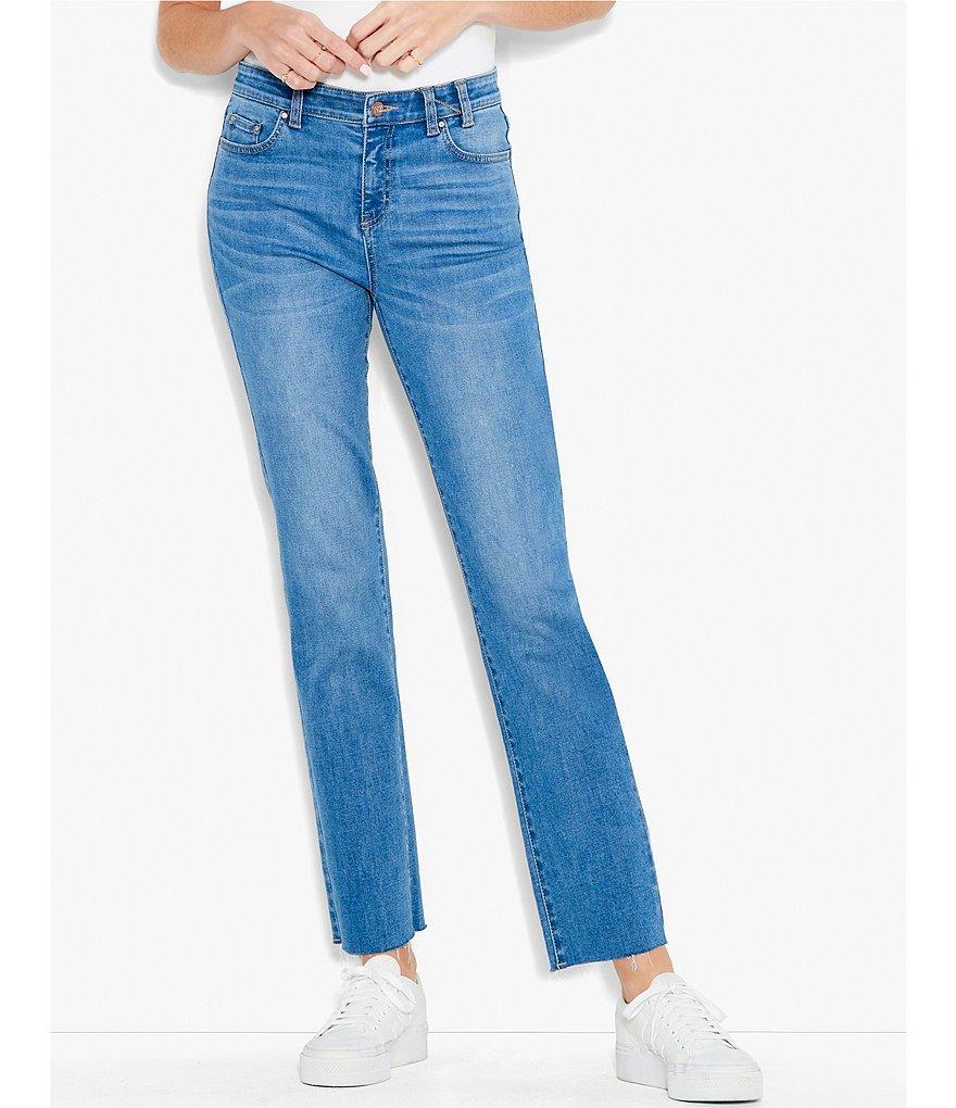 NIC + ZOE Mid Rise Straight Leg Raw Hem Denim Ankle Jeans Product Image