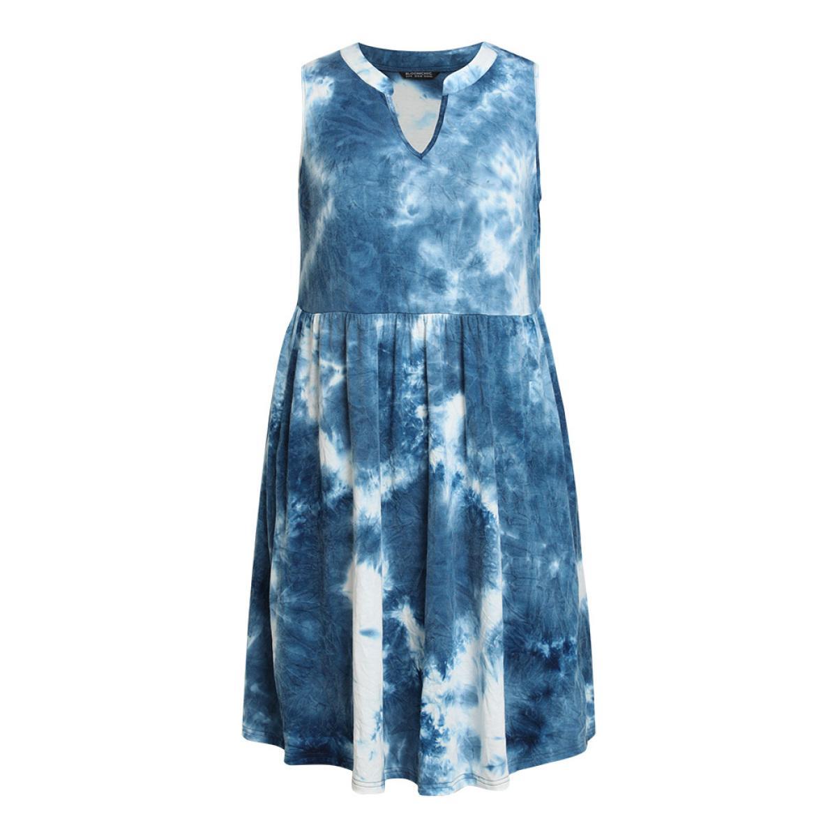 Plus Size Tie Dye Notched Pocket Flutter Hem Tank Dress Stone Women Casual Tie Dye Notched collar Sleeveless Curvy Knee Dress BloomChic 22-24/3X Product Image