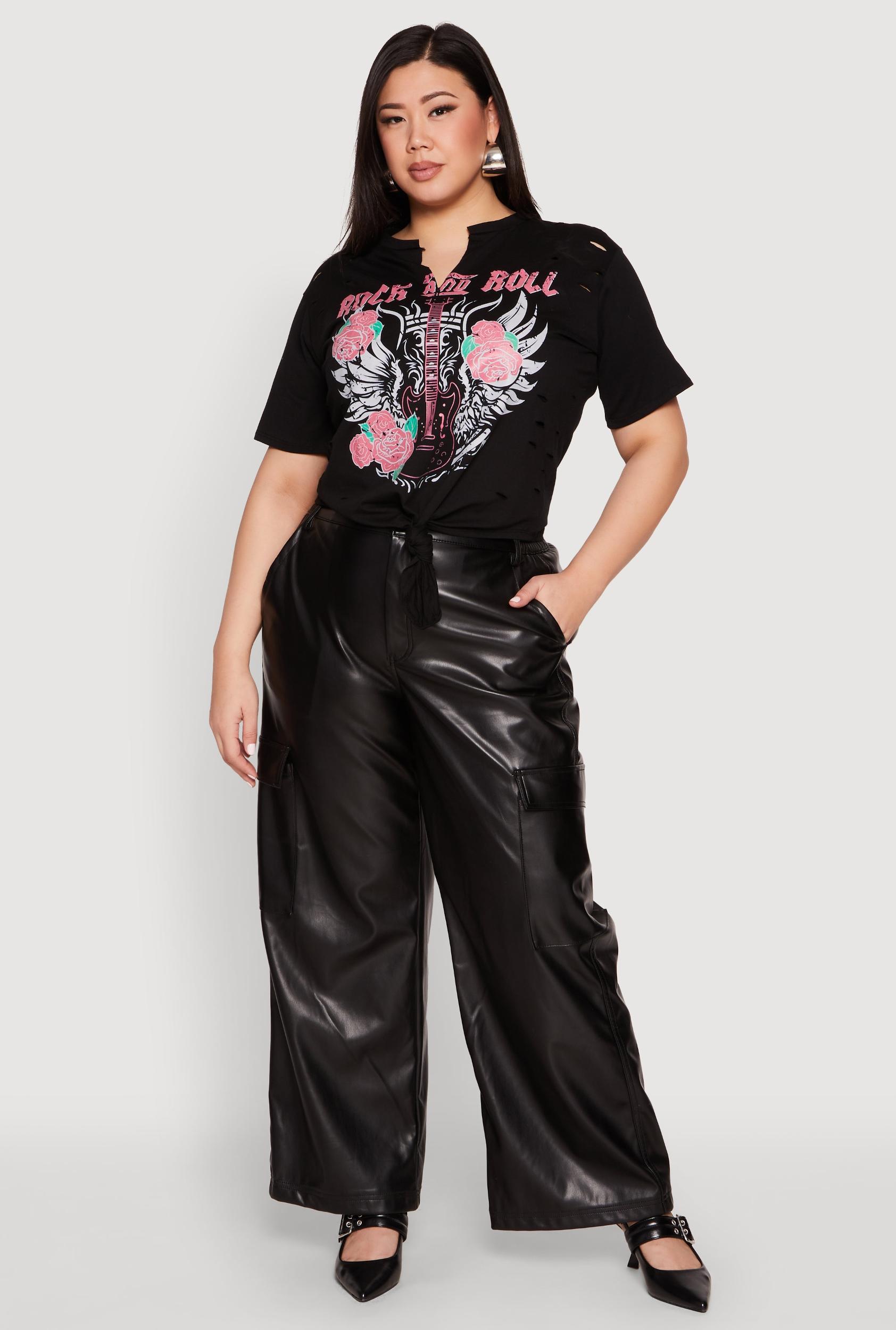 Womens Plus Size Rock And Roll Guitar Rose Graphic Top Product Image
