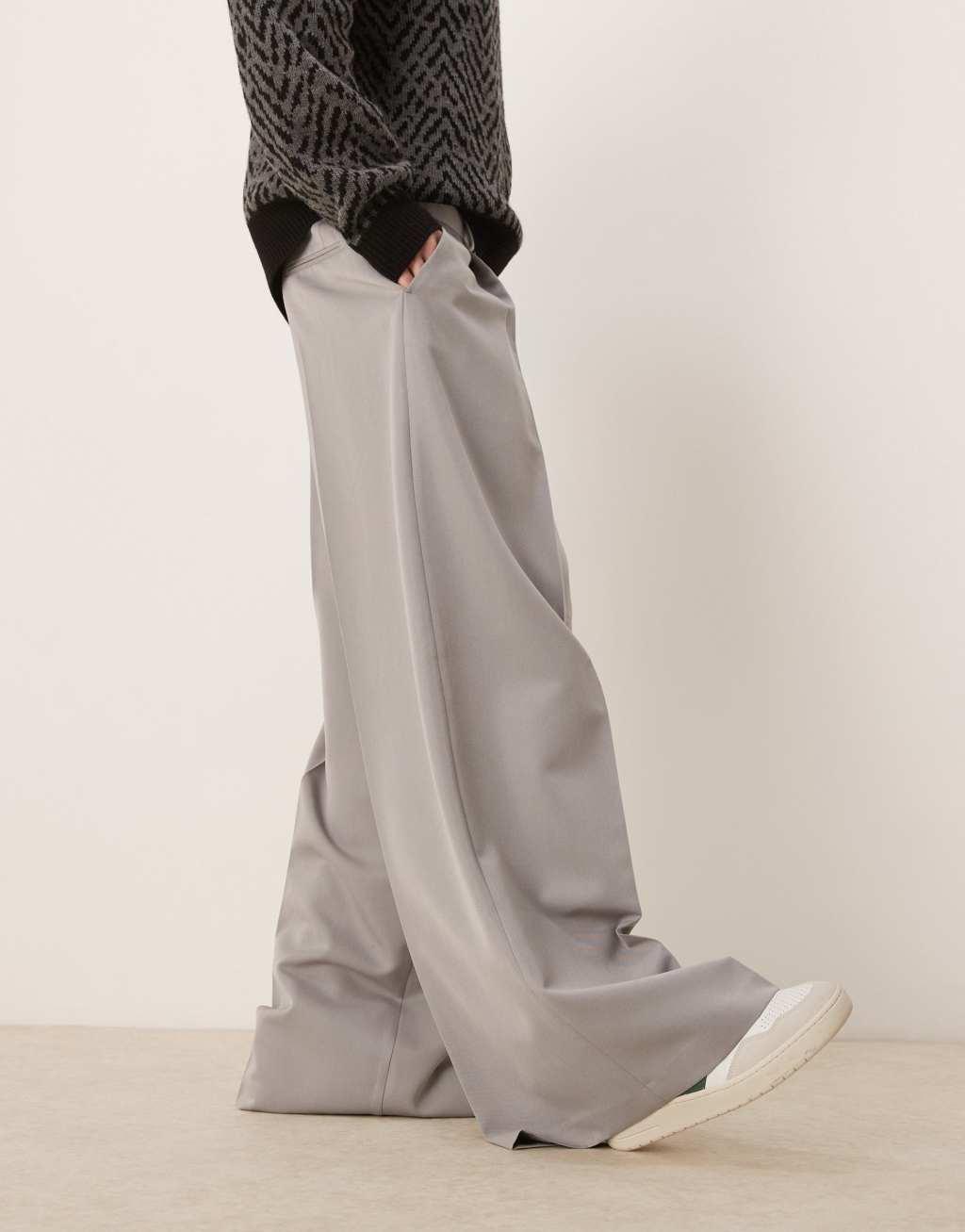 ASOS DESIGN smart extreme wide leg pants with front pleats in light gray Product Image