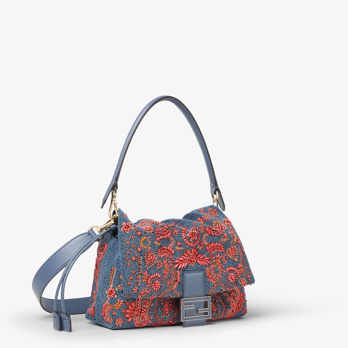 Mamma Baguette MediumBlue and red Coral Bandana embroidered bag Product Image