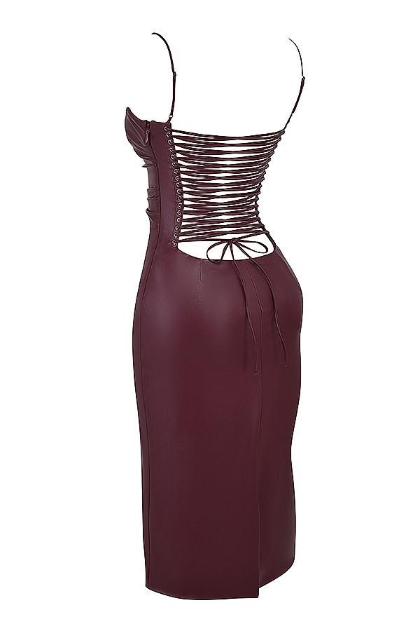 Jalena Mulberry Vegan Leather Lace Back Dress Product Image