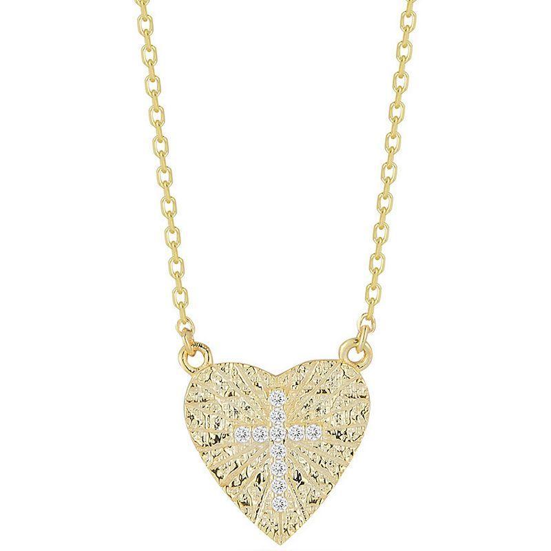 Sunkissed Sterling Silver Over Cubic Zirconia Cross Heart Necklace, Womens Silver Tone Product Image