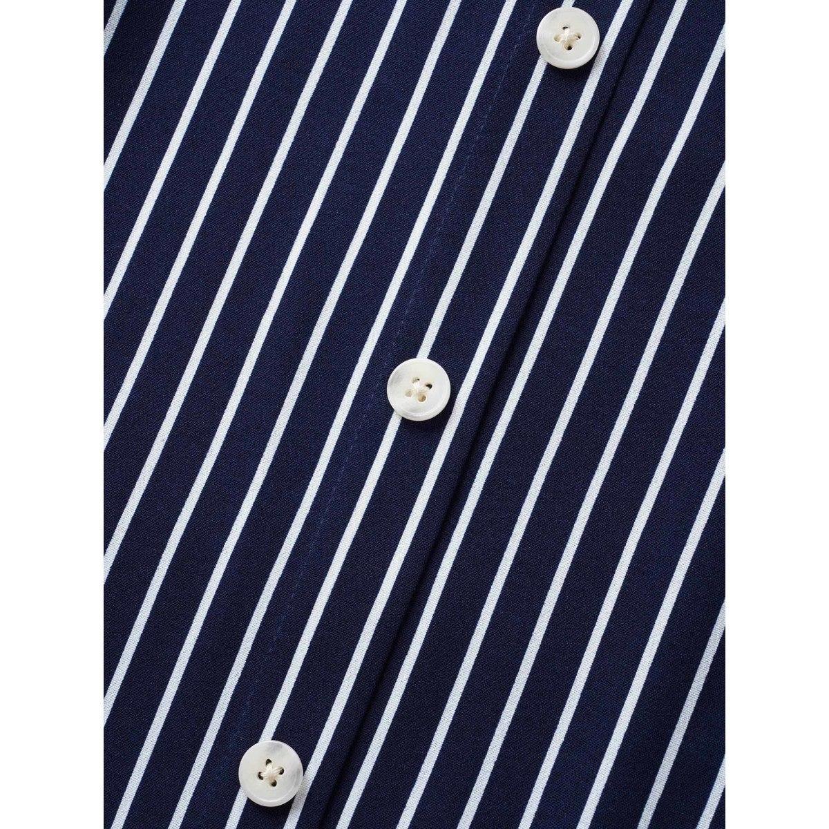 Plus Size Striped Knot Sleeve Button Detail Dress Midnight Women At the Office Tie knot V-neck Short sleeve Curvy BloomChic 10/M Product Image