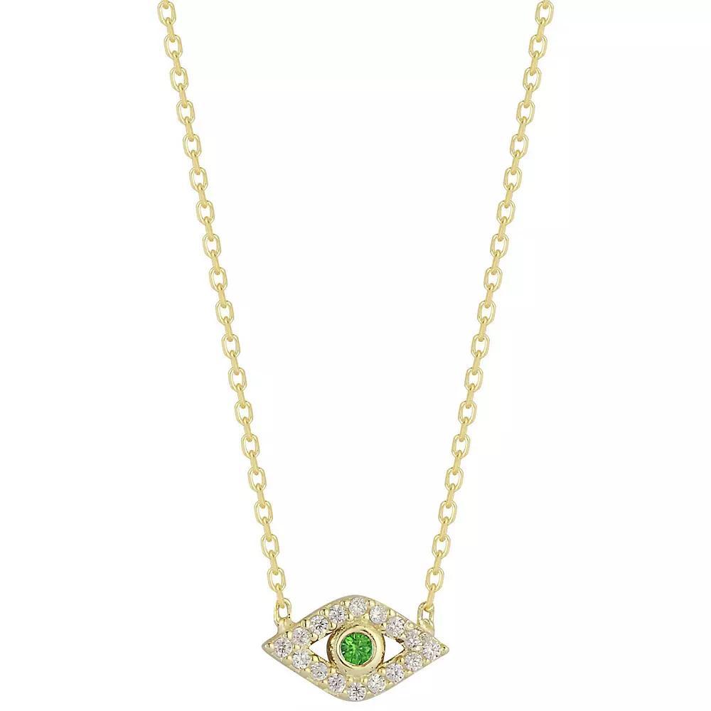 Sunkissed Sterling Cubic Zirconia Dainty Evil Eye Necklace, Women's, Size: 18", Gold Tone Green Product Image