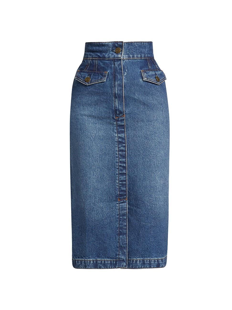 Womens The Vent-Front Denim Midi-Skirt Product Image