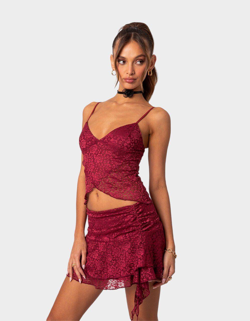 EDIKTED Ruby Sheer Lace Tank Top Product Image