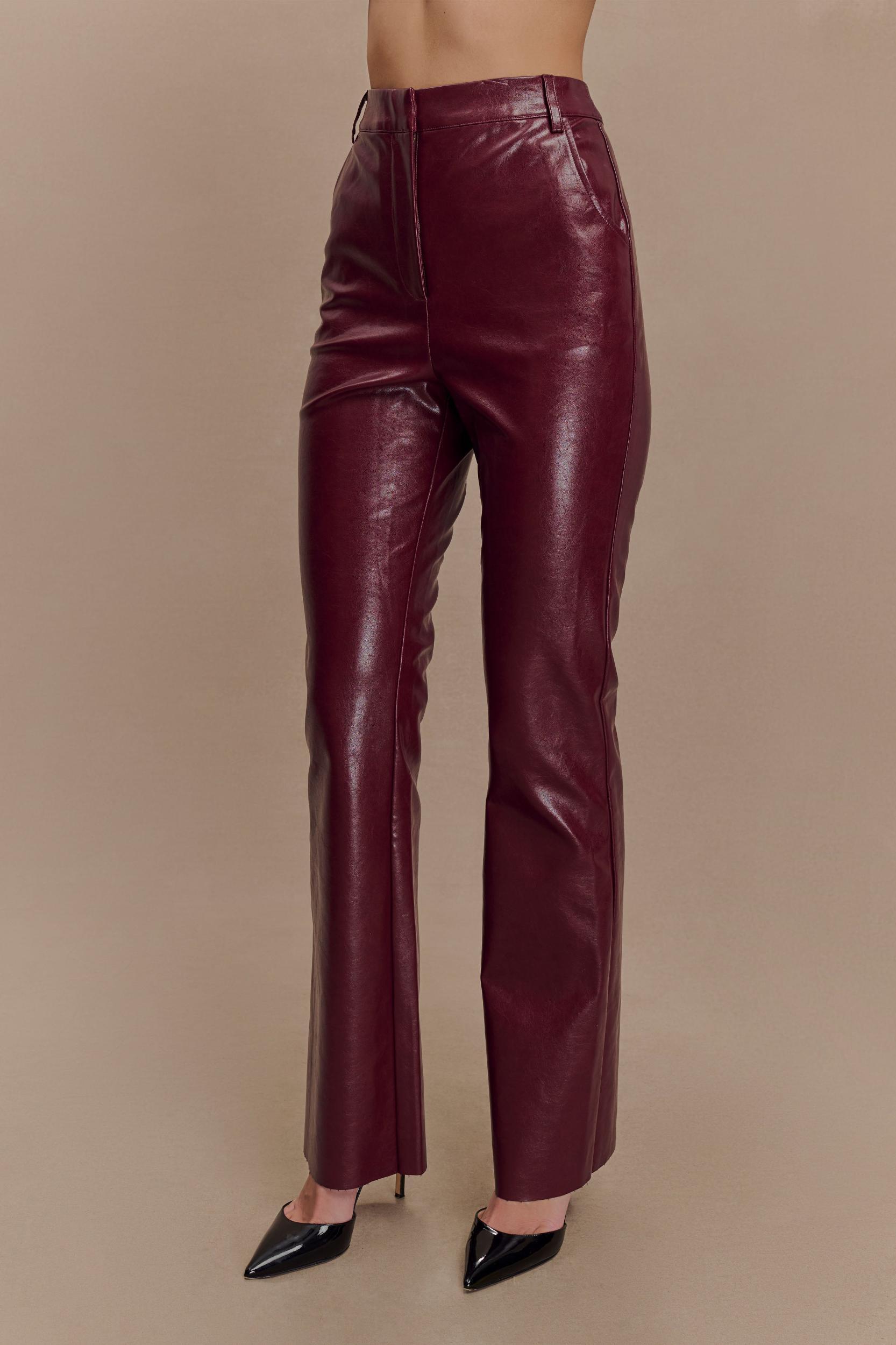Tyra Straight Leg Faux Leather Pants - Cherry Red Product Image