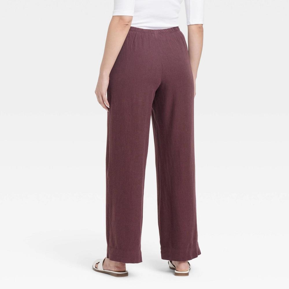Women's Mid-Rise Wide Leg Linen Pull-On Pants - A New Day™ Brown XS: Adjustable Waistband, Seam Pocket Product Image