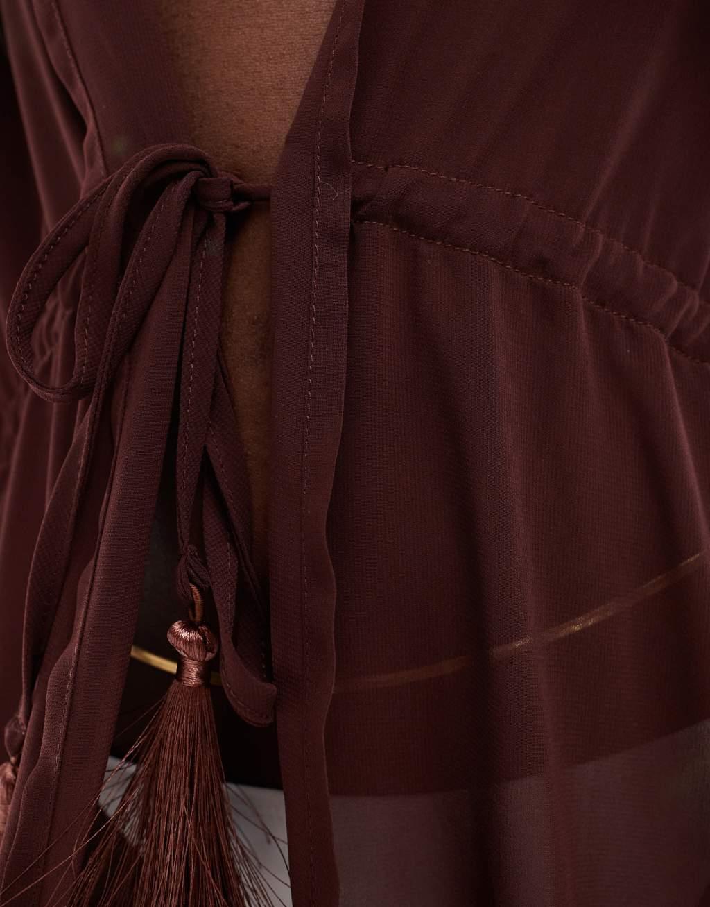 Threadbare maxi beach cover up in chocolate brown Product Image