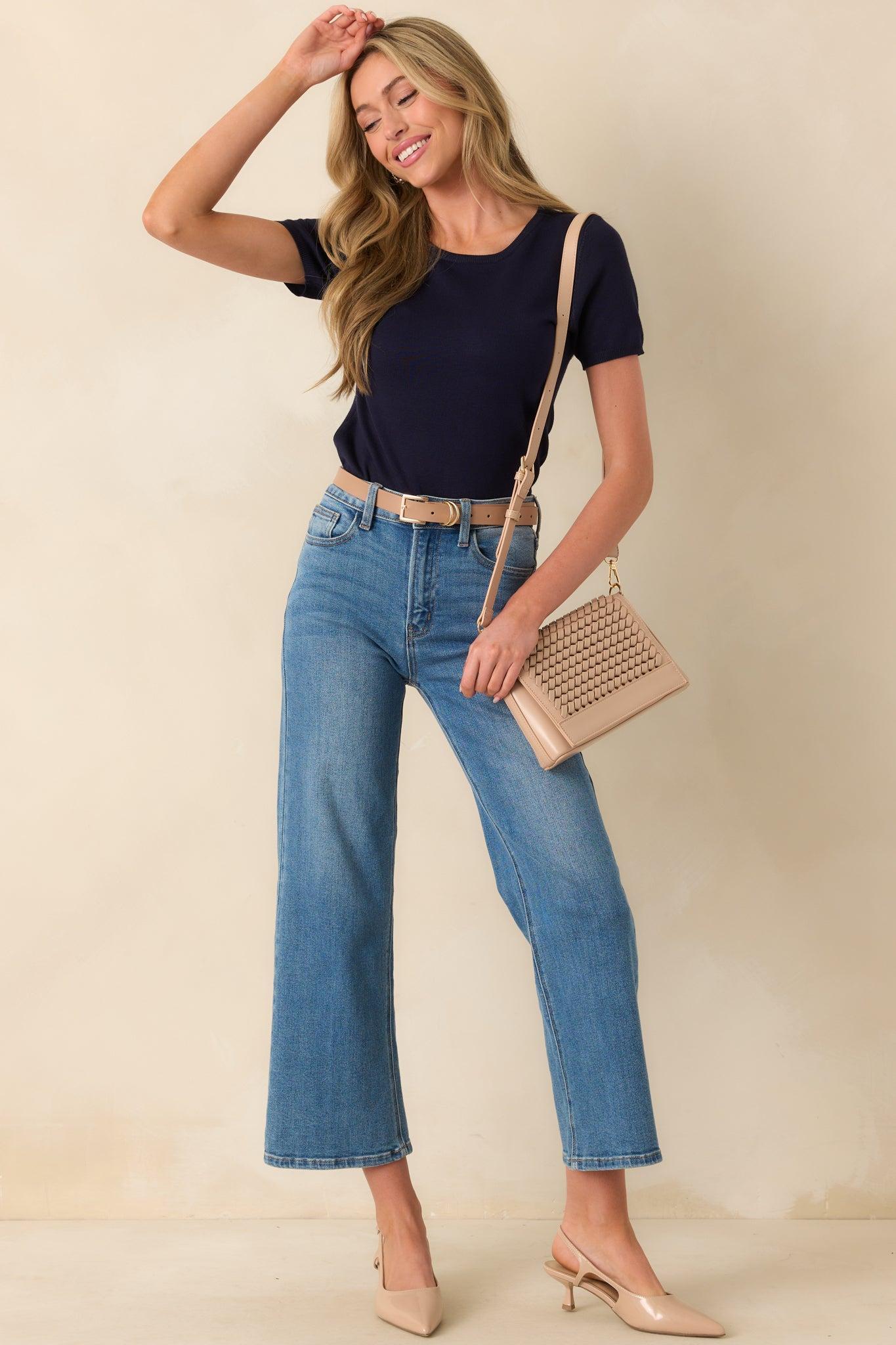 Into The Clouds Medium Wash Cropped Wide Leg Jeans Product Image