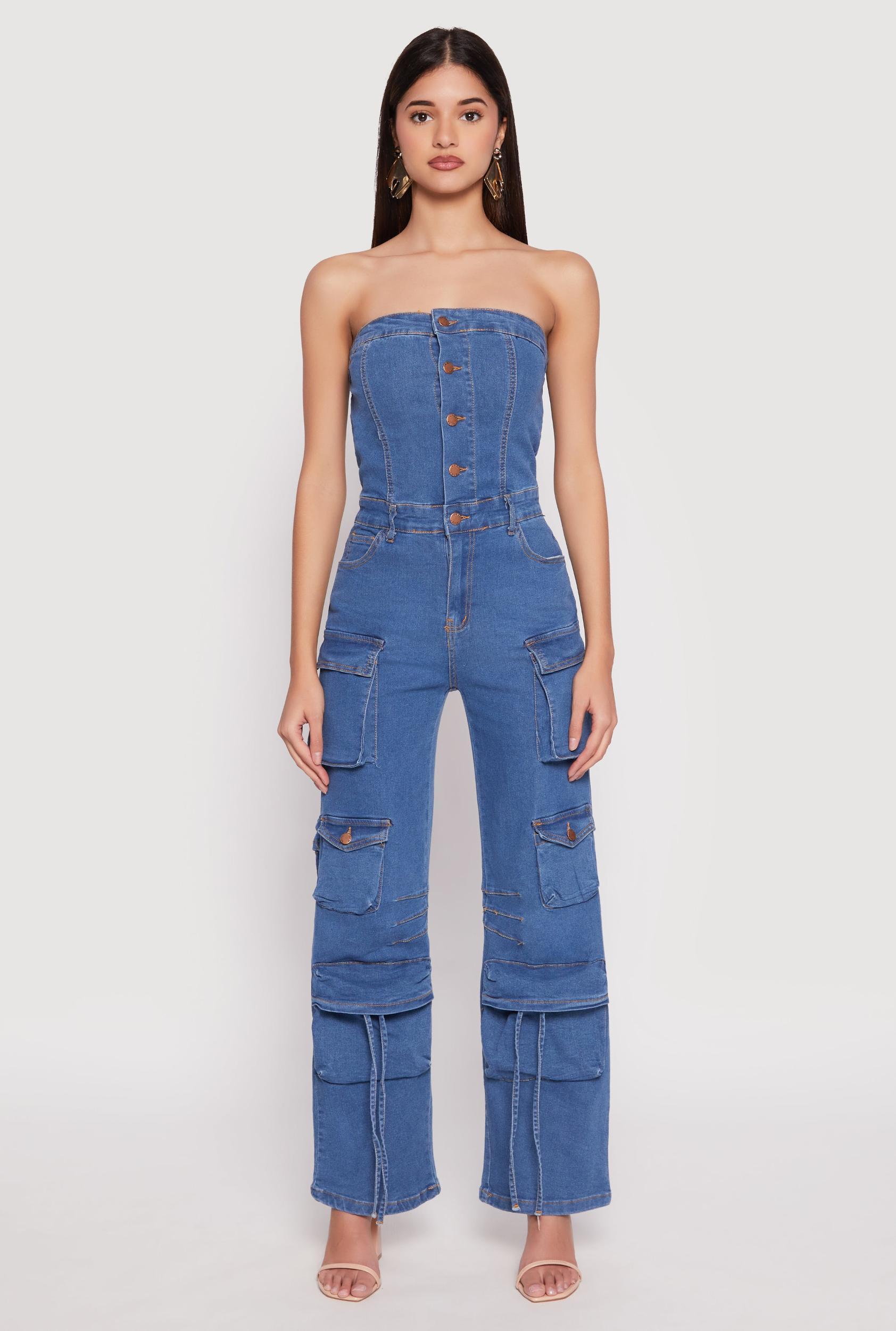 Womens Daisy Denim Straight Leg Cargo Jumpsuit Product Image