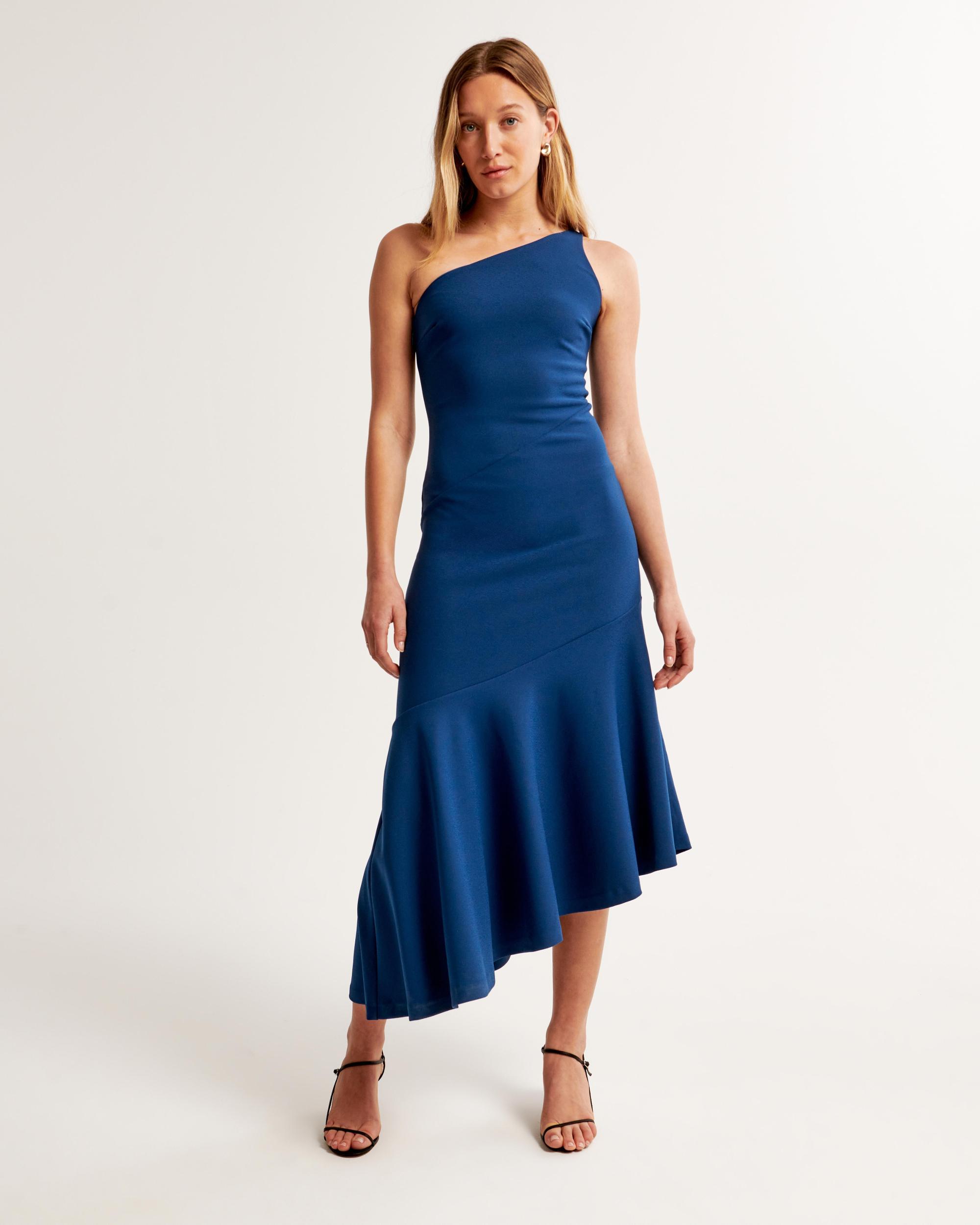 One-Shoulder Asymmetrical Hem Midi Dress Product Image