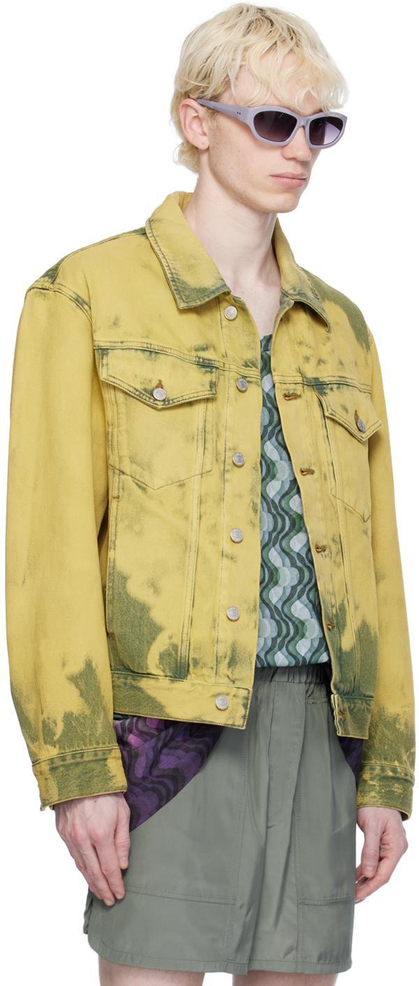 DRIES VAN NOTEN Mens Lime Washed Flap-pocket Denim Jacket In Yellow Product Image