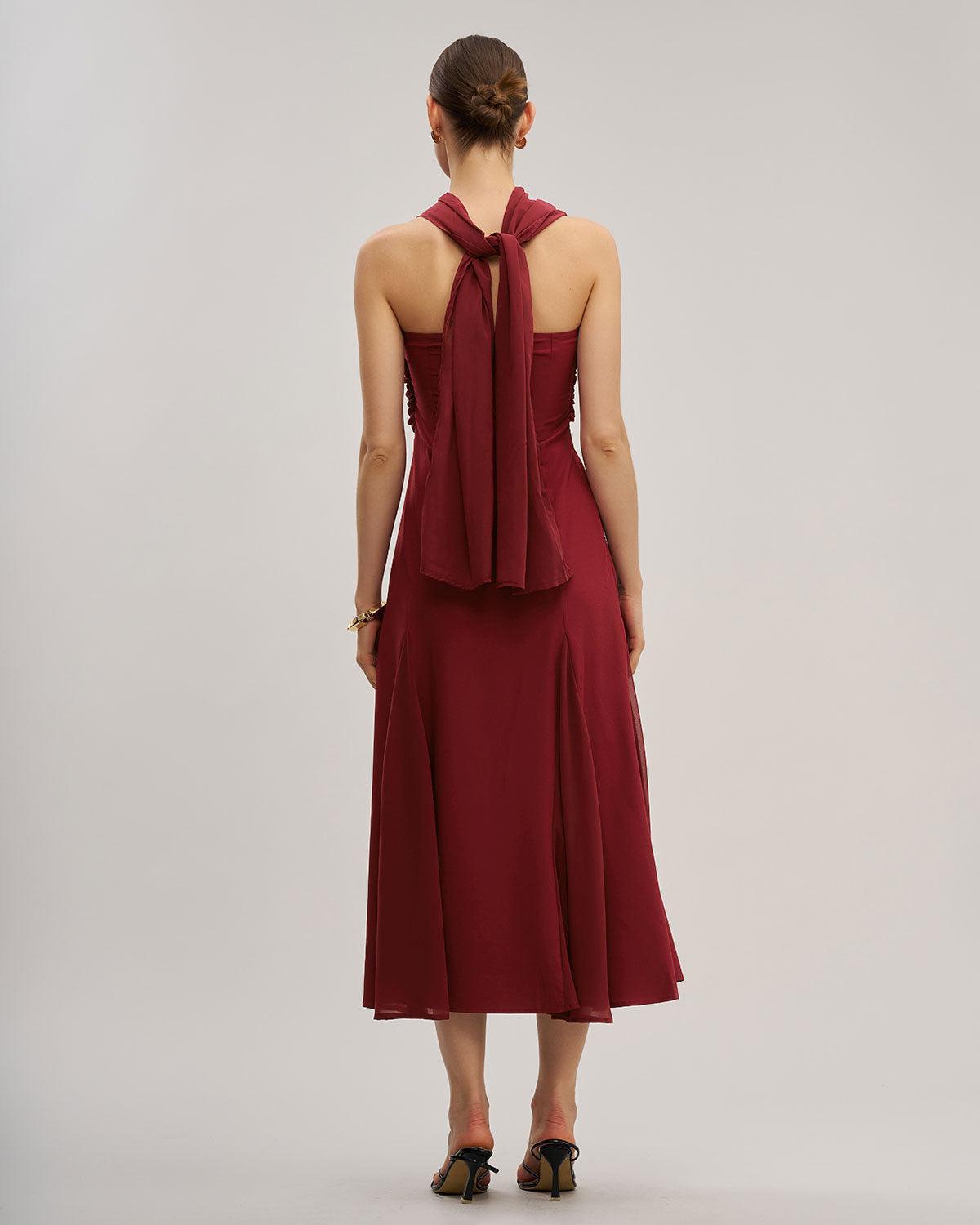 Wine Red Flowy Sleeveless Maxi Dress Product Image