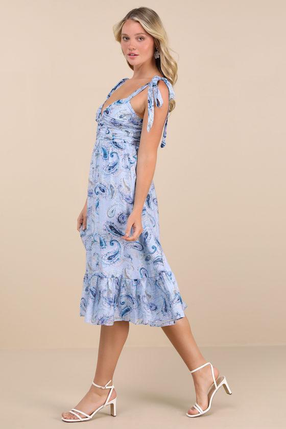 Lush Loveliness Light Blue Paisley Tie-Strap Midi Dress Product Image
