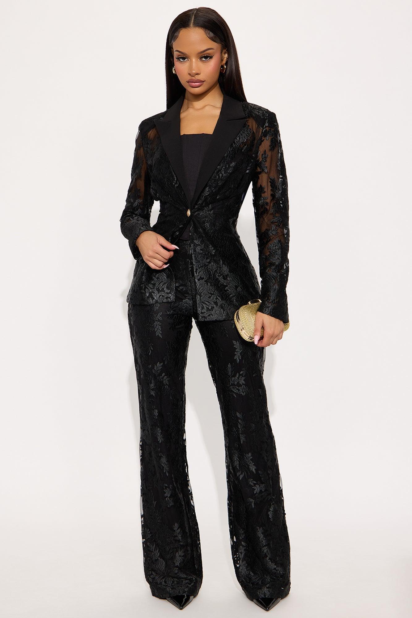Sheer Power Lace Pant Set - Black Female Product Image