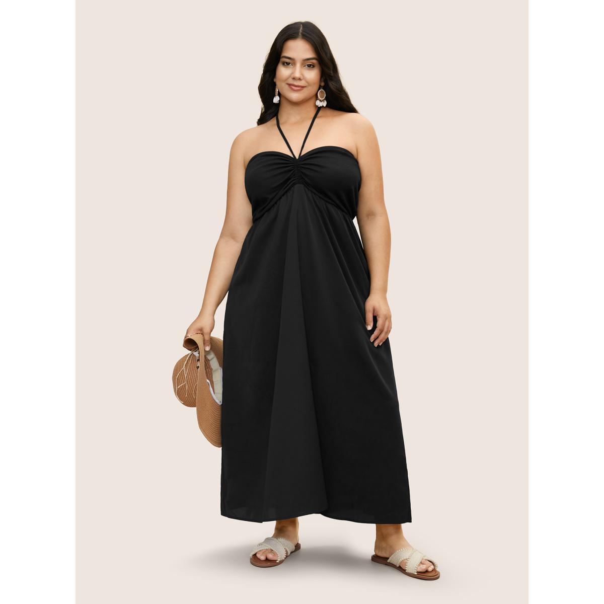 Plus Size Everywhere Dress - A-Line Monochromatic Dress Black Women Elegant Gathered Non Sleeveless Curvy BloomChic 18-20/2X Product Image
