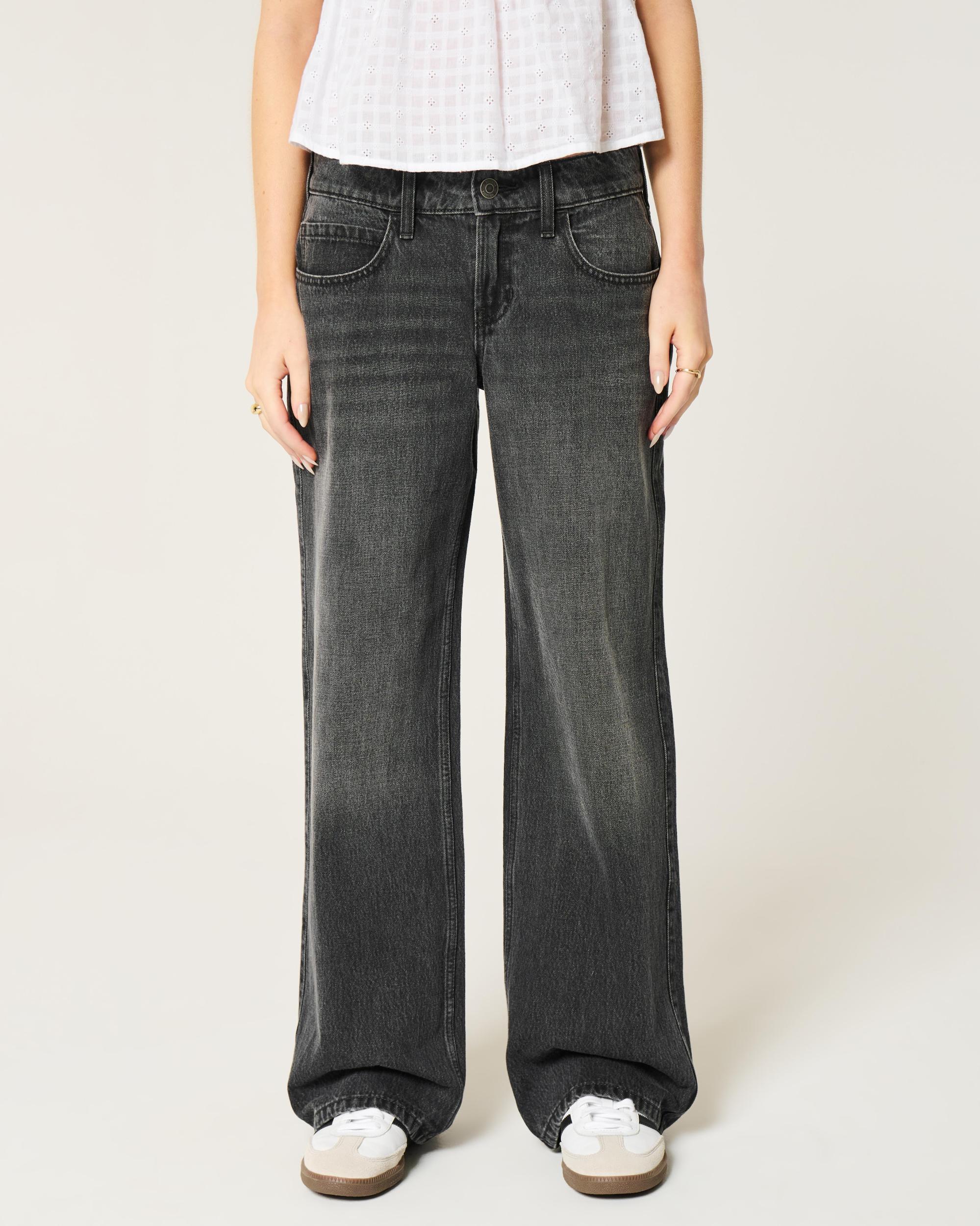 Low-Rise Washed Black Baggy Jeans Product Image