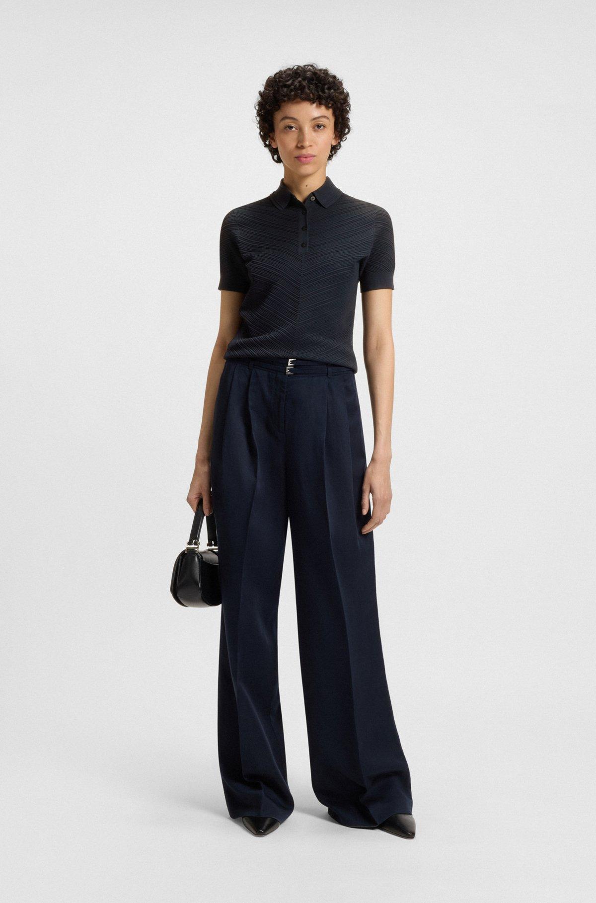 BOSS - Structured sweater with polo collar - Dark Blue Product Image