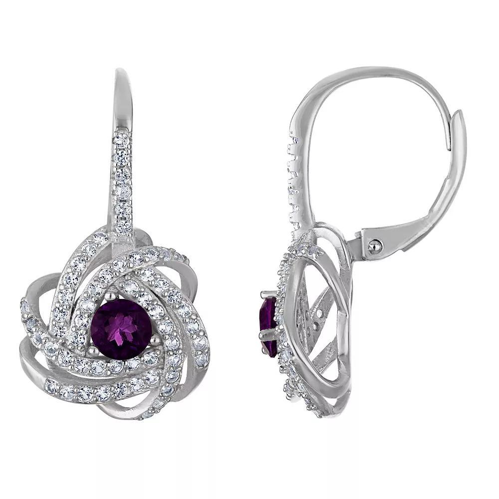 Designs by Gioelli Sterling Silver Gemstone Love Knot Leverback Earrings, Women's, Purple Product Image