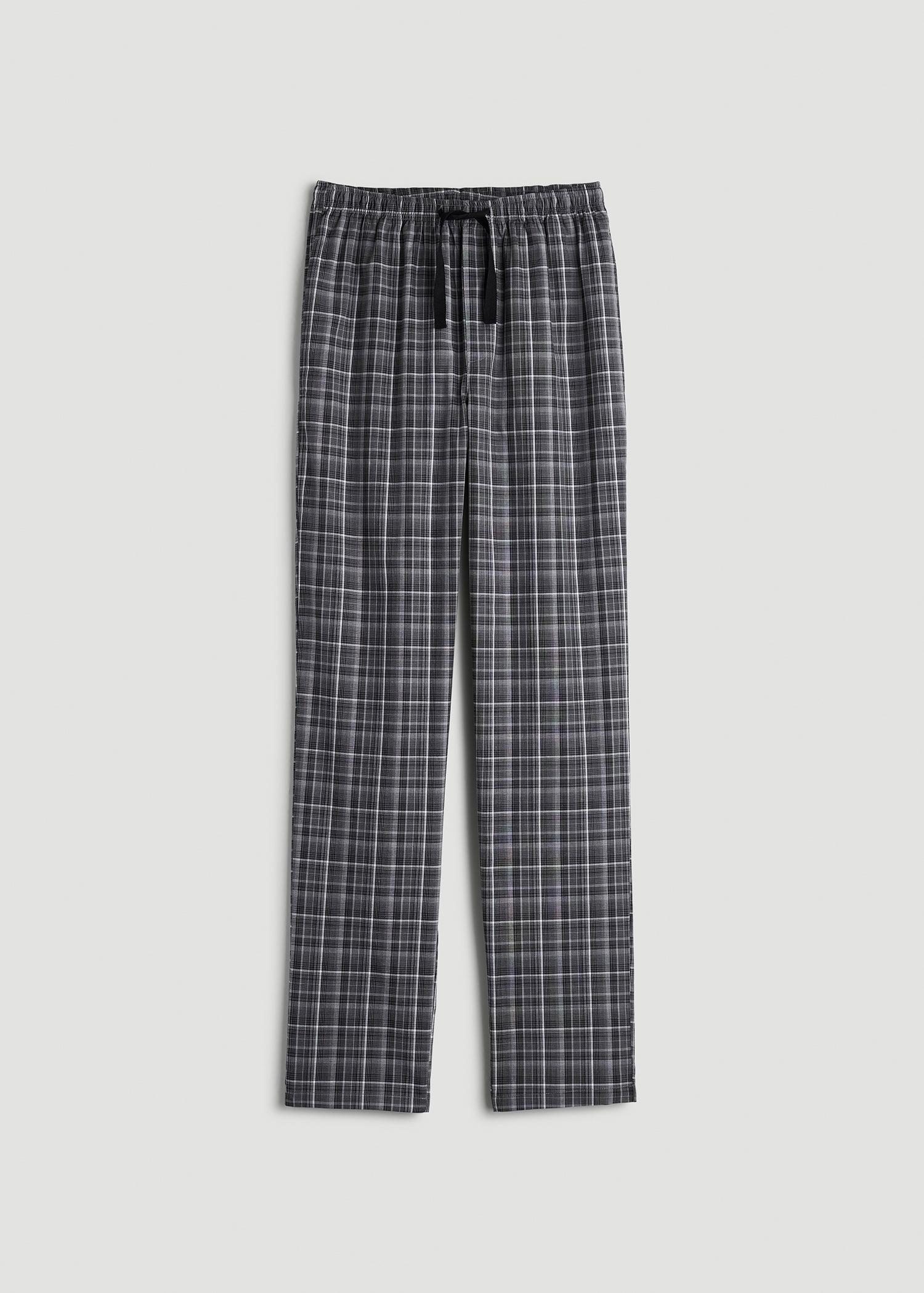 Woven Pajama Pants for Tall Men in Black & Grey Plaid Product Image